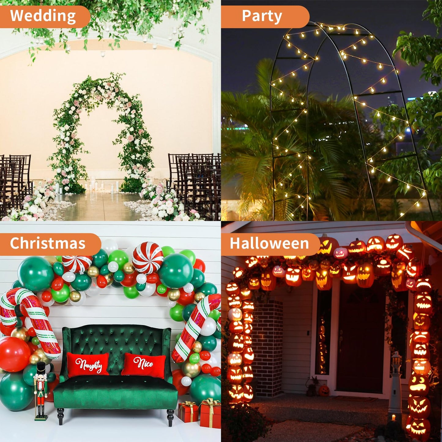 Heyfurni Garden Arch Trellis, Dark Green Durable Metal Arbor, Climbing Plants Support, Wedding Decoration Party Event Holiday,7'8" High x 4'5" Wide