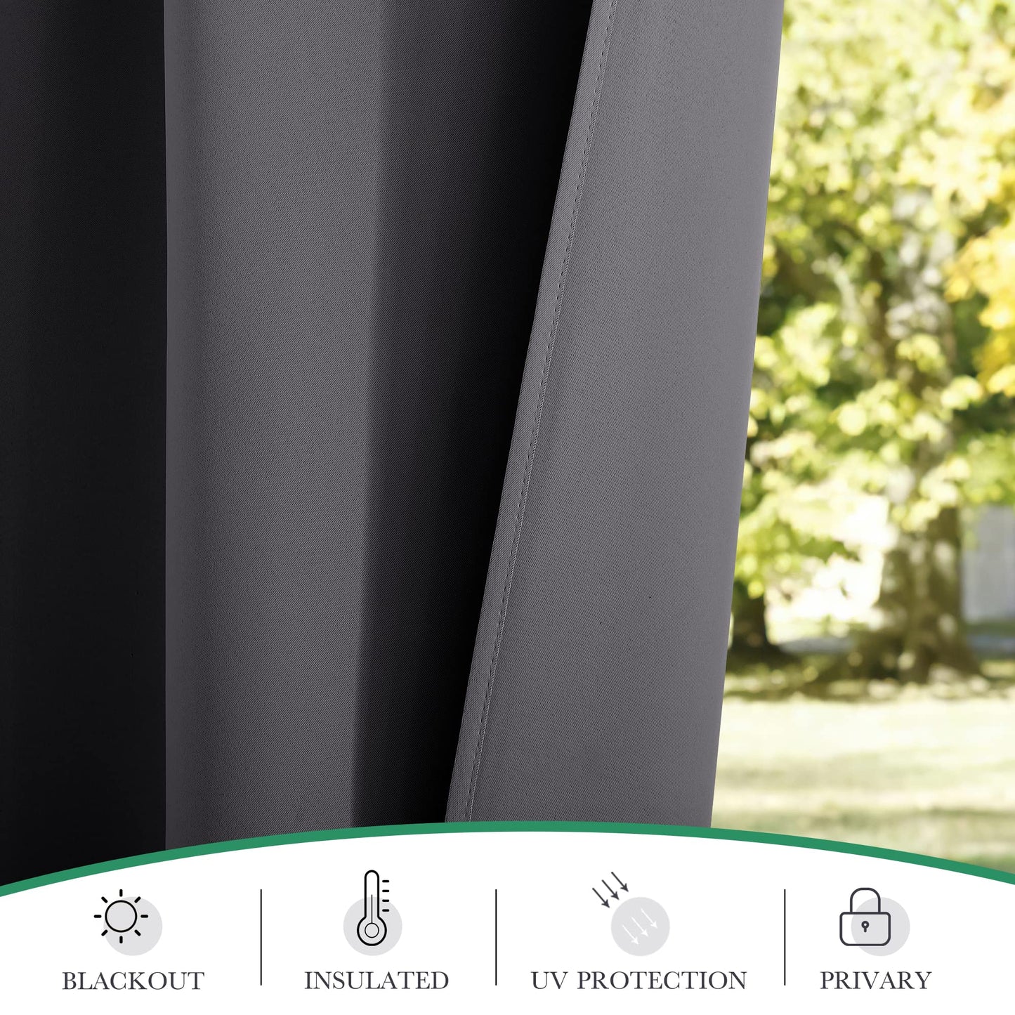 StangH 2 Panels Outdoor Windproof Curtains for Patio Waterproof Blackout Weatherproof Thermal Insulated Drapes for Pergola/Porch, Thick Privacy Room Dividers for Pool, Grey, W52 x L84