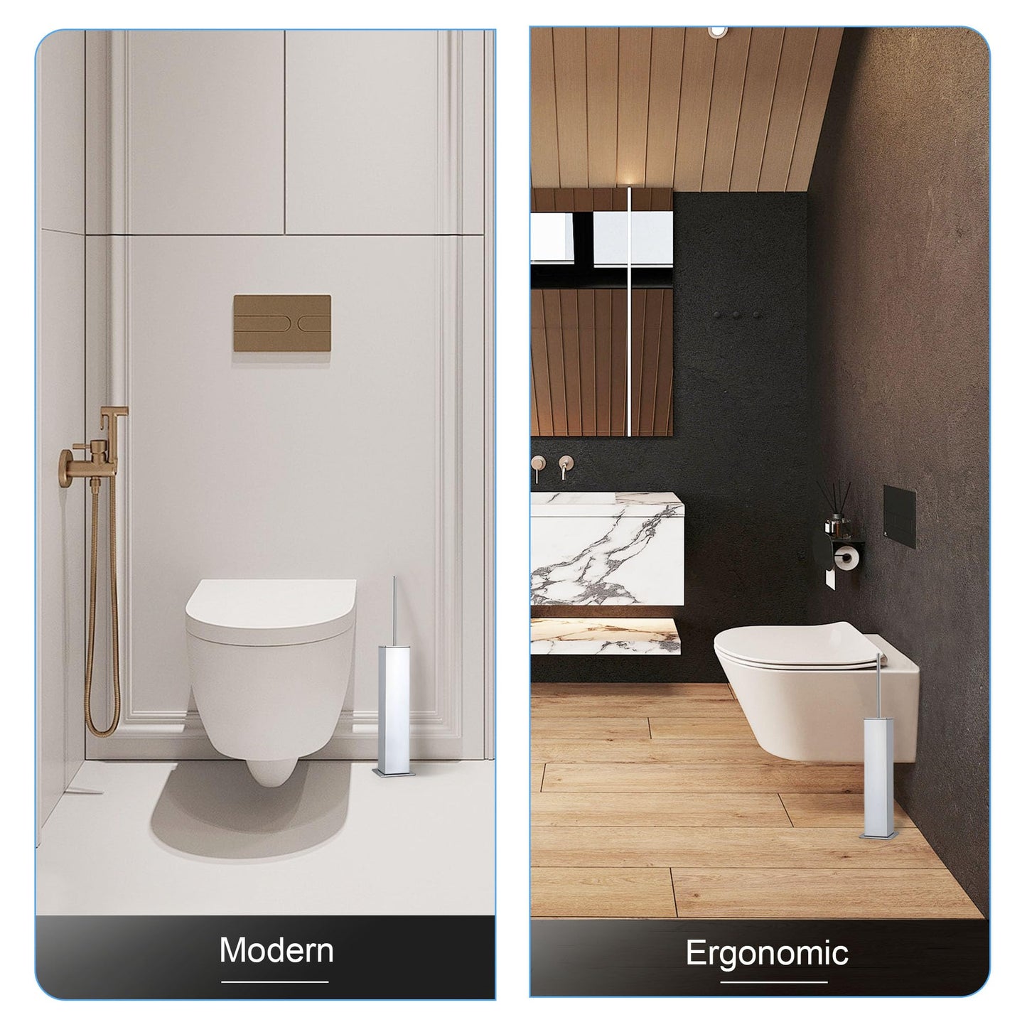 BVL Toilet Brush and Holder Set Chrome Stainless Steel 304 Square Freestanding Toilet Brush for Bathroom