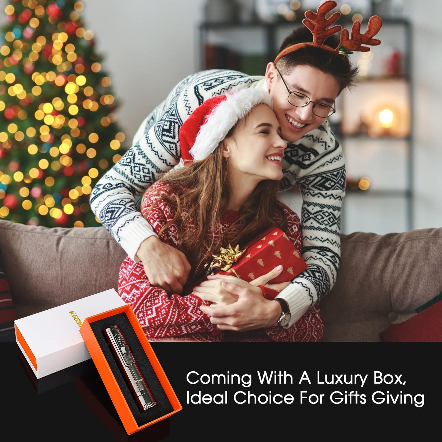 4-in-1 Torch Cigar Lighter with Jet Flame, Cigar Punch, Cigar Holder, Cigar Draw Enhancer, All-in-one Cigar Accessories, Luxury Gift for Men, Refillable Butane Cool Lighters for Smoking, Candle