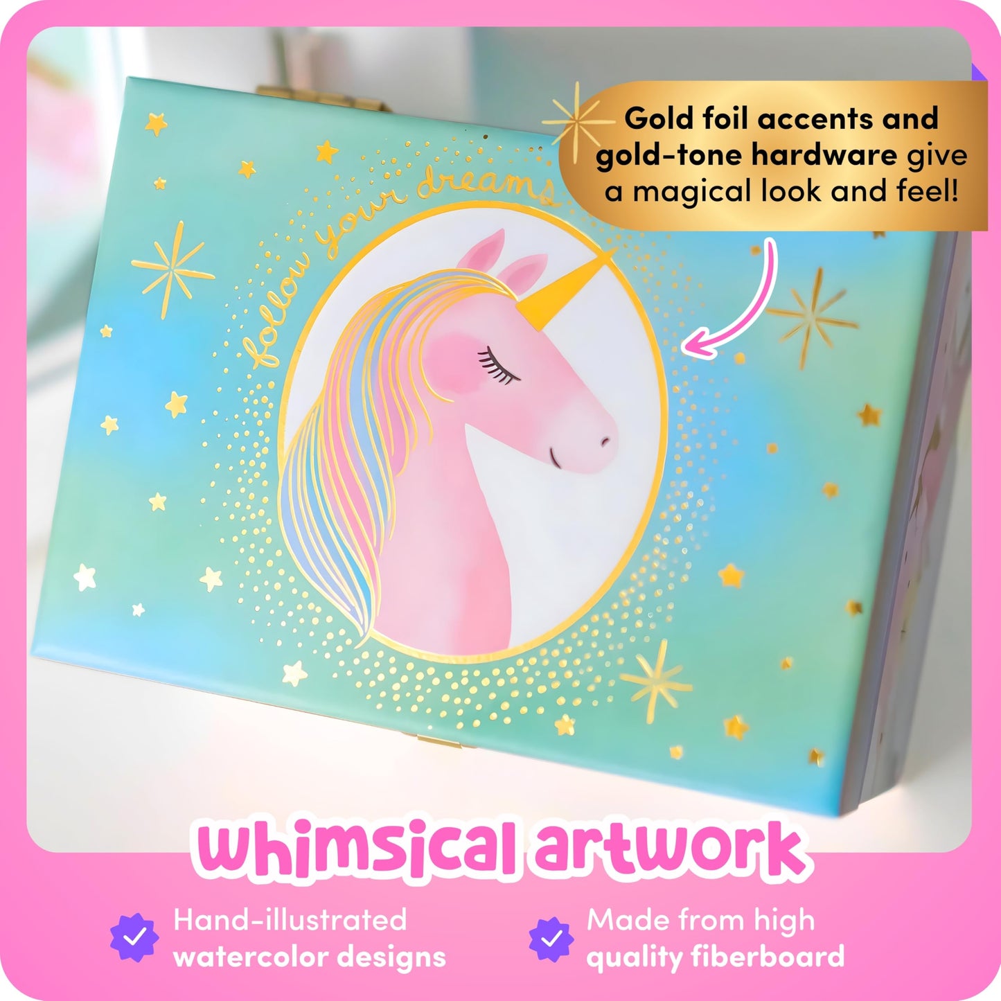 Musical Unicorn Jewelry Box for Girls - Kids Music Box, Unicorn Birthday Gifts for Little Girls, Jewelry Boxes, 6.8 x 5.3 x 6 in - Ages 3-10
