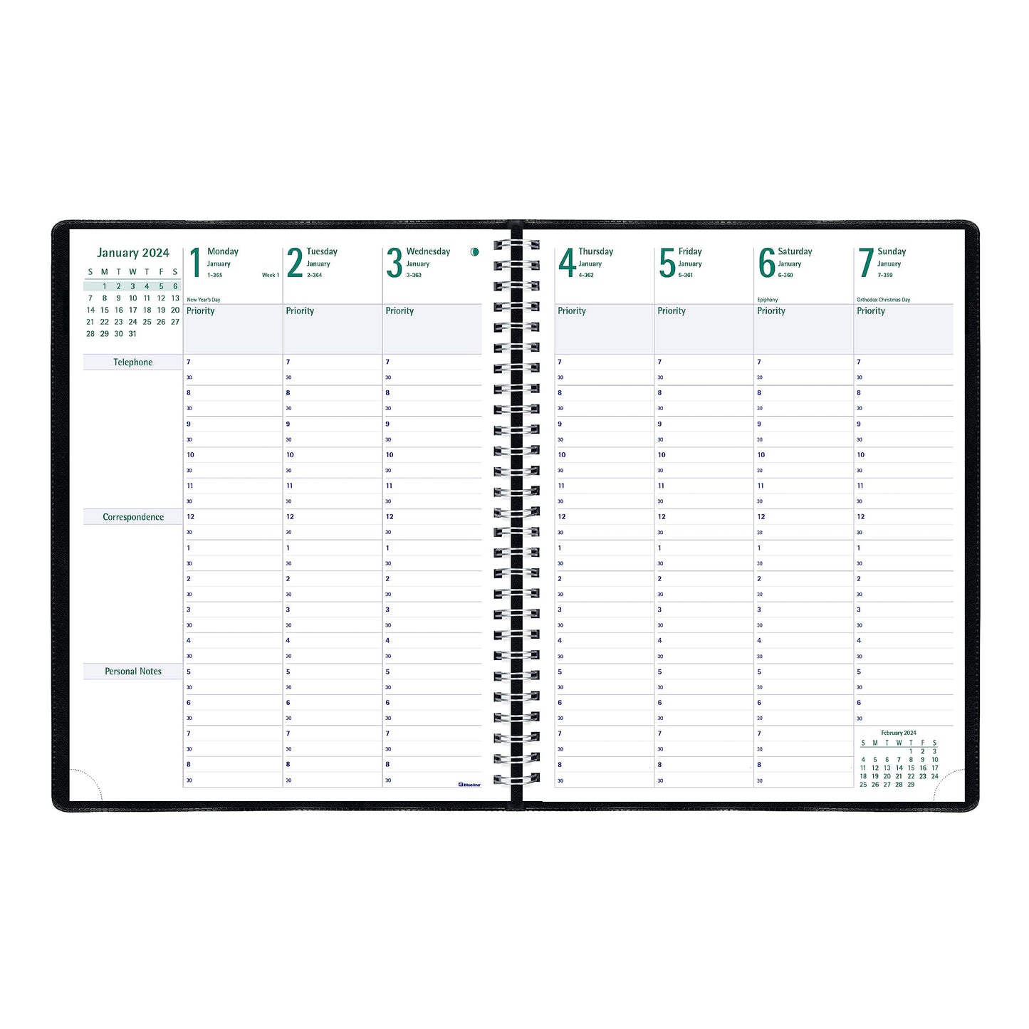 Blueline 2024 Timanager Planifi-Action Weekly/Monthly Planner, Appointment Book, 13 Months, December to December, Twin-Wire Binding, 11" x 8.5", English, Black (C5930.81T-24)