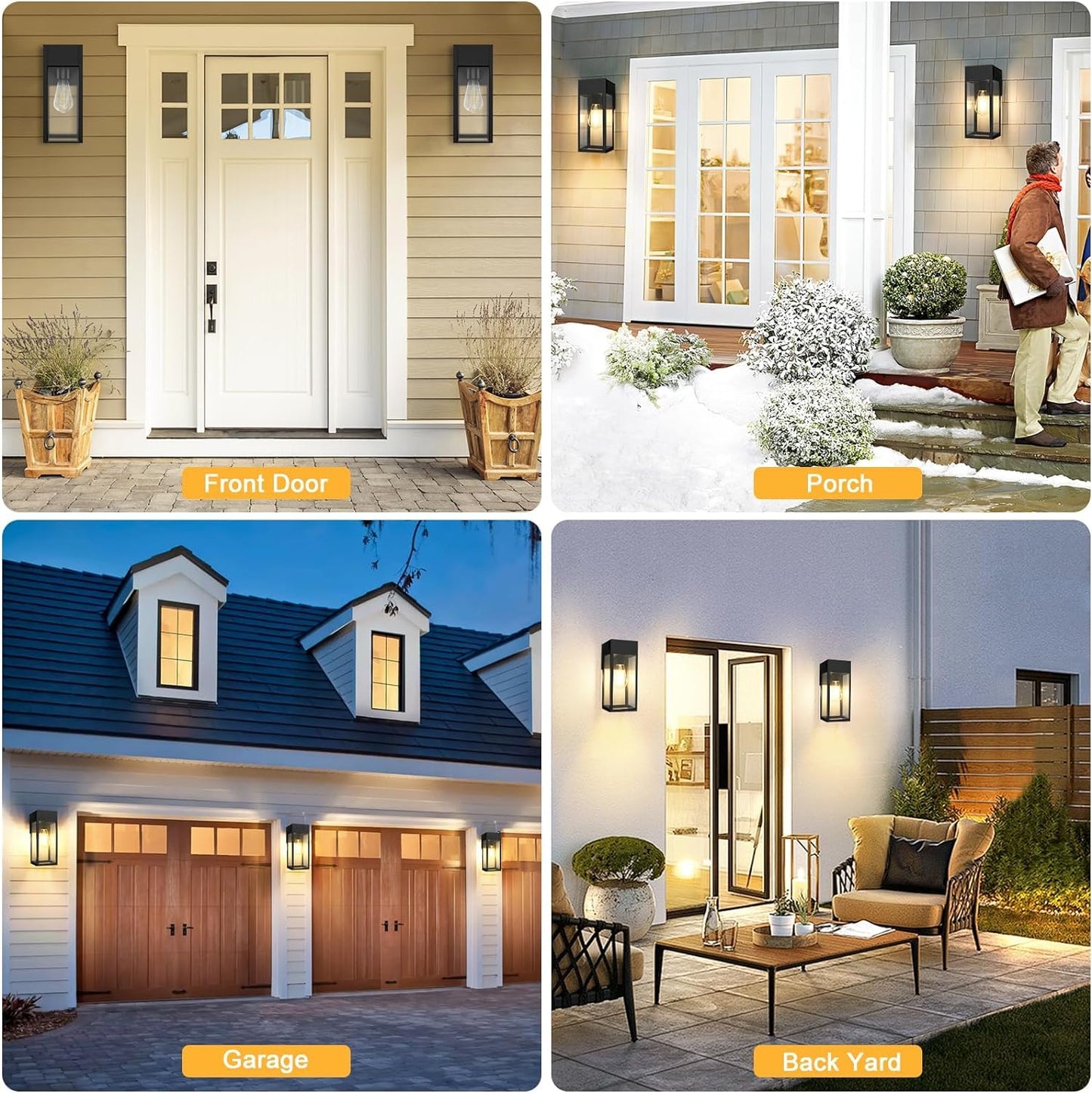 OYKYOHEI 2 Pack Outdoor Wall Light with Outlet,Exterior Light Fixture Wall Mount,Waterproof Porch Lights Outdoor Wall Sconce,Aluminum Anti-Rust LED Lantern for Outside House Garage Entryway,Black