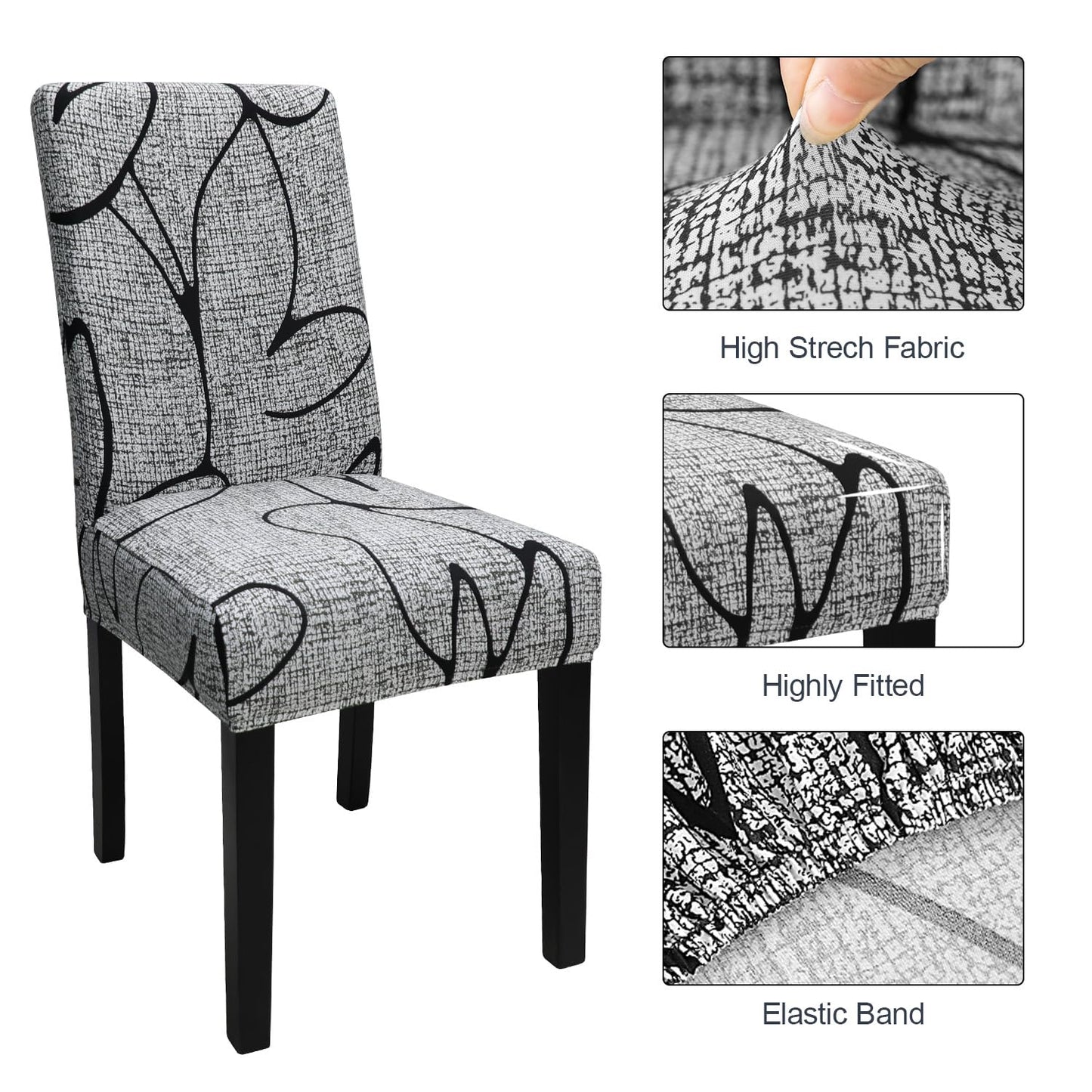 Keyroal Dining Room Chair Covers Set of 6, Stretch Printed Parsons Chair Slipcovers Spandex Removable Washable Kitchen Chair Protector Cover for Dining Room, Hotel, Ceremony