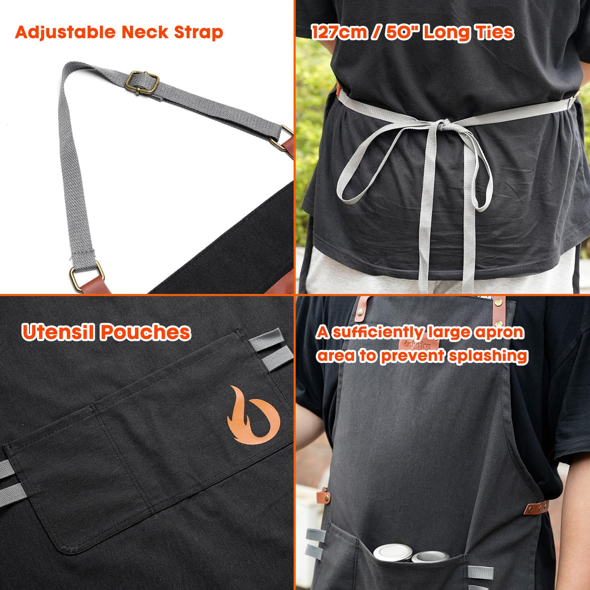 onlyfire Cooking Chef Apron with Pockets, 1472°F Heat Resistant Grill Gloves and Cleaning Cloth for Cooking, Grilling, Barbecue, Smoker, Baking, Frying, Kitchen Tools BBQ Accessories