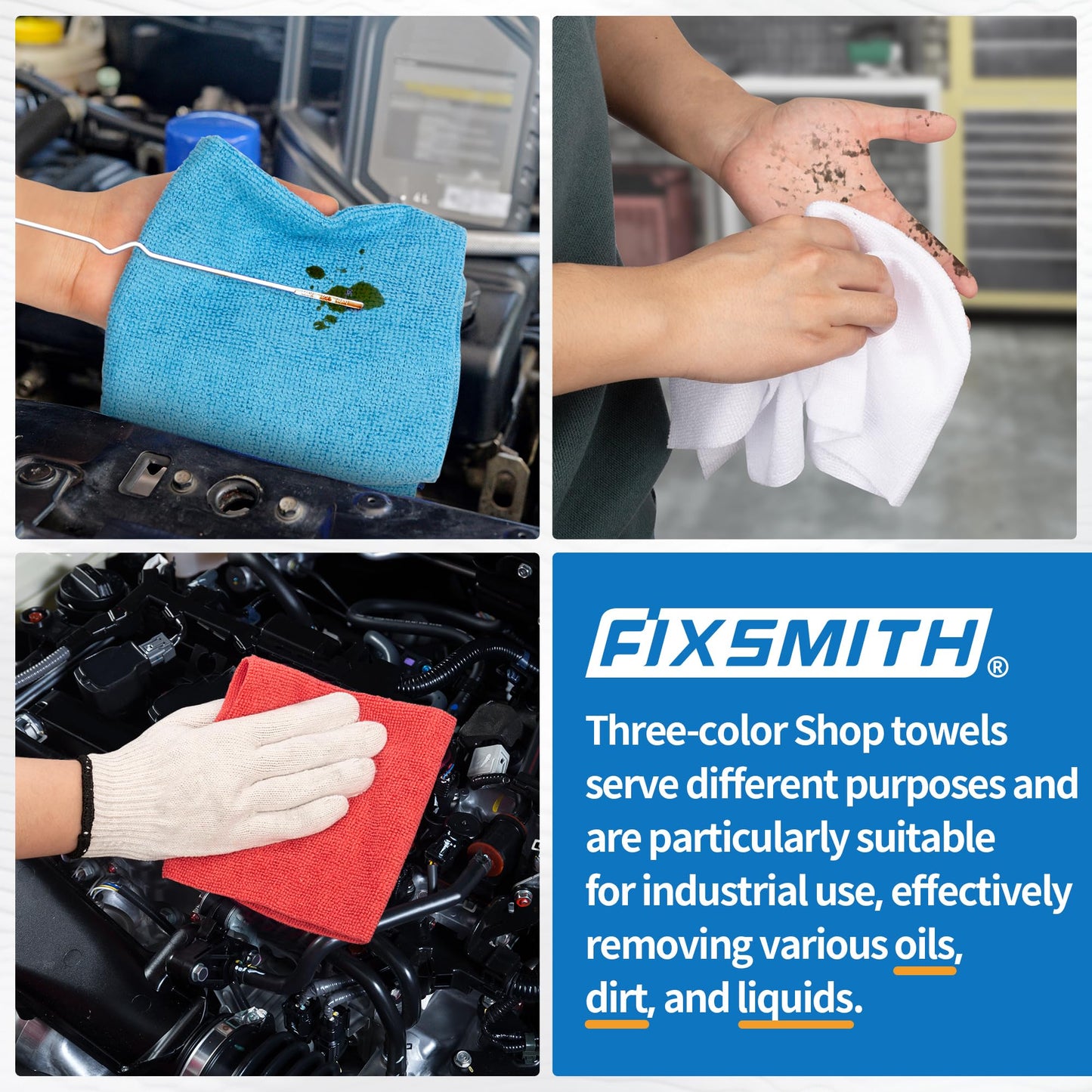 FIXSMITH Shop Towels, Microfiber Cleaning Cloths Bulk,150 Pack Microfiber Towels for Car, Lint Free, Scratch-Free Cleaning Rags for Housekeeping, 11.5 x 11.5 inch