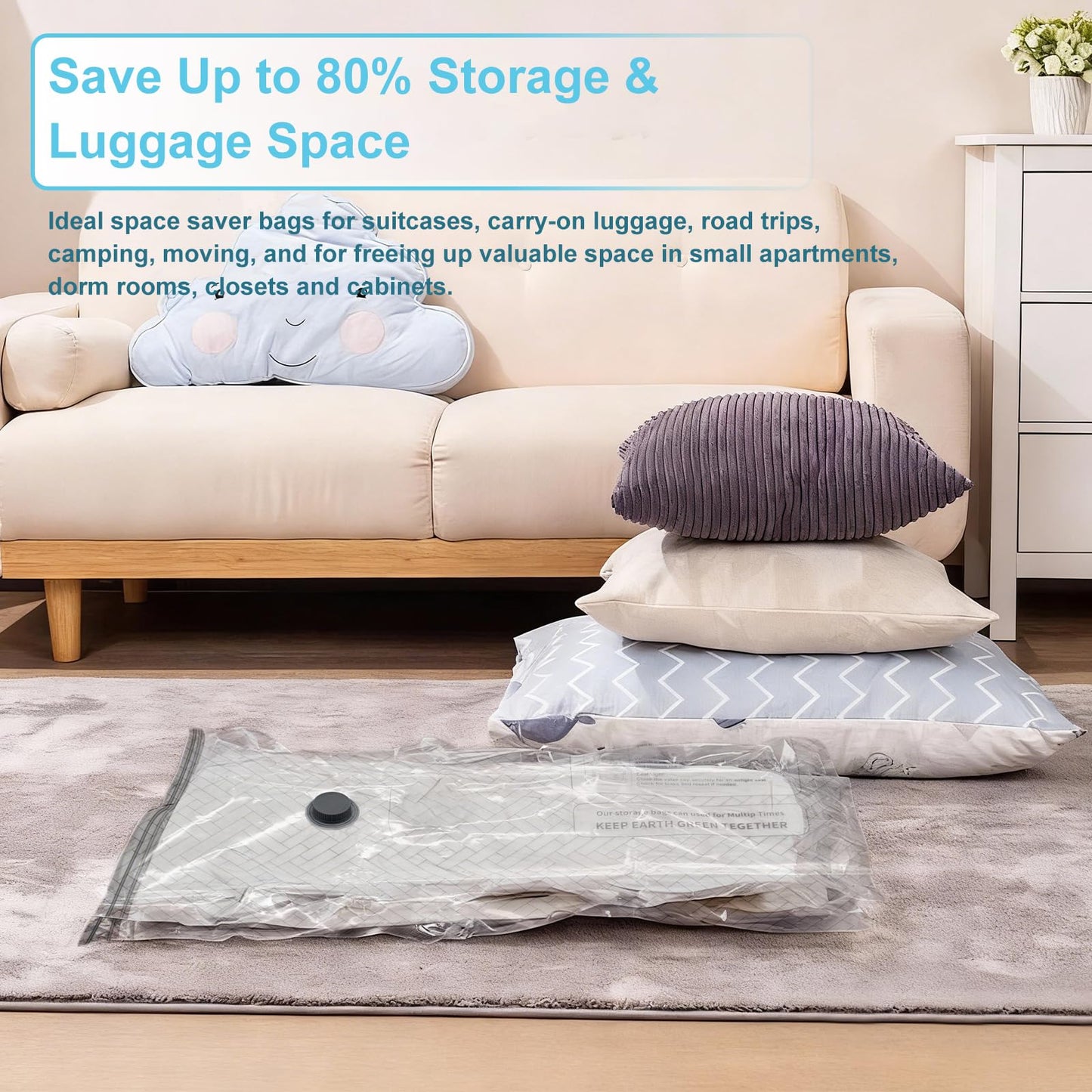 Vacuum Storage Bags with Rechargeable Wireless Pump, 12 Pack(4L/4M/4S) Portable Space Saver Bags, Reusable Vacuum Seal Bags for Travel & Home, Used for Storing Clothes and Bedding (White)