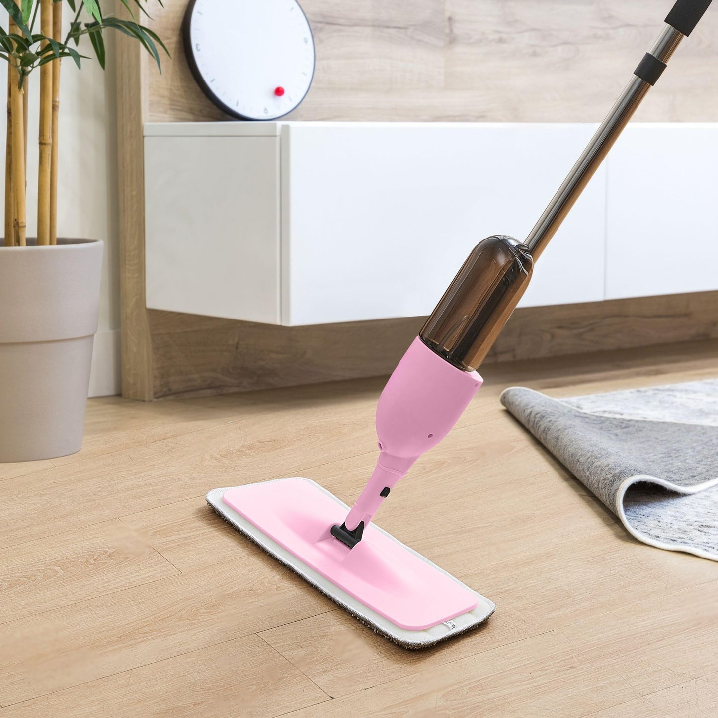 True & Tidy 3-in-1 Multi-Surface Spray Mop Kit with Flat, Round, Squeegee Mop Heads, Refillable Water Bottle, Machine Washable Microfiber Pads for Floor and Glass Cleaning