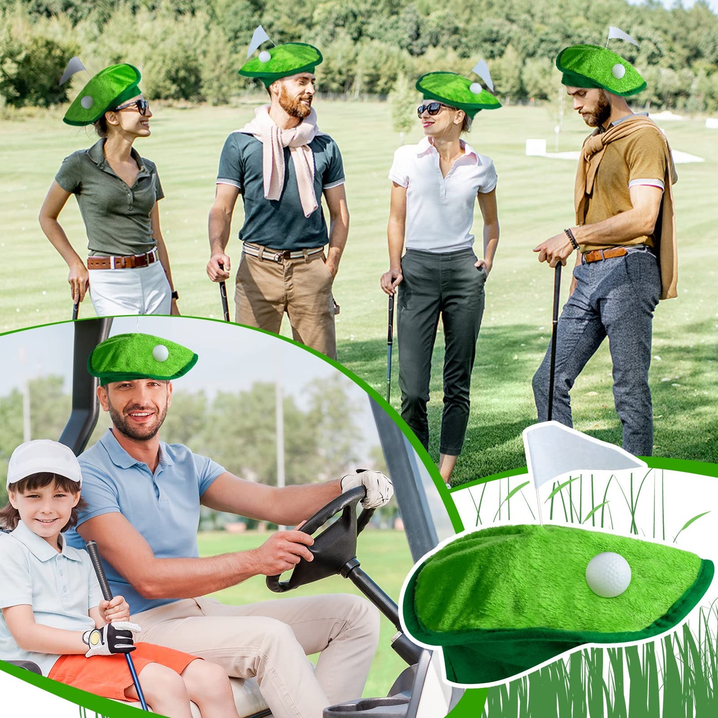 Berlune 4 Set Funny Golf Hat Golf Party Costume Accessories Novelty Golfer Beret Hat with Golf Ball Flag Golf Party Supplies