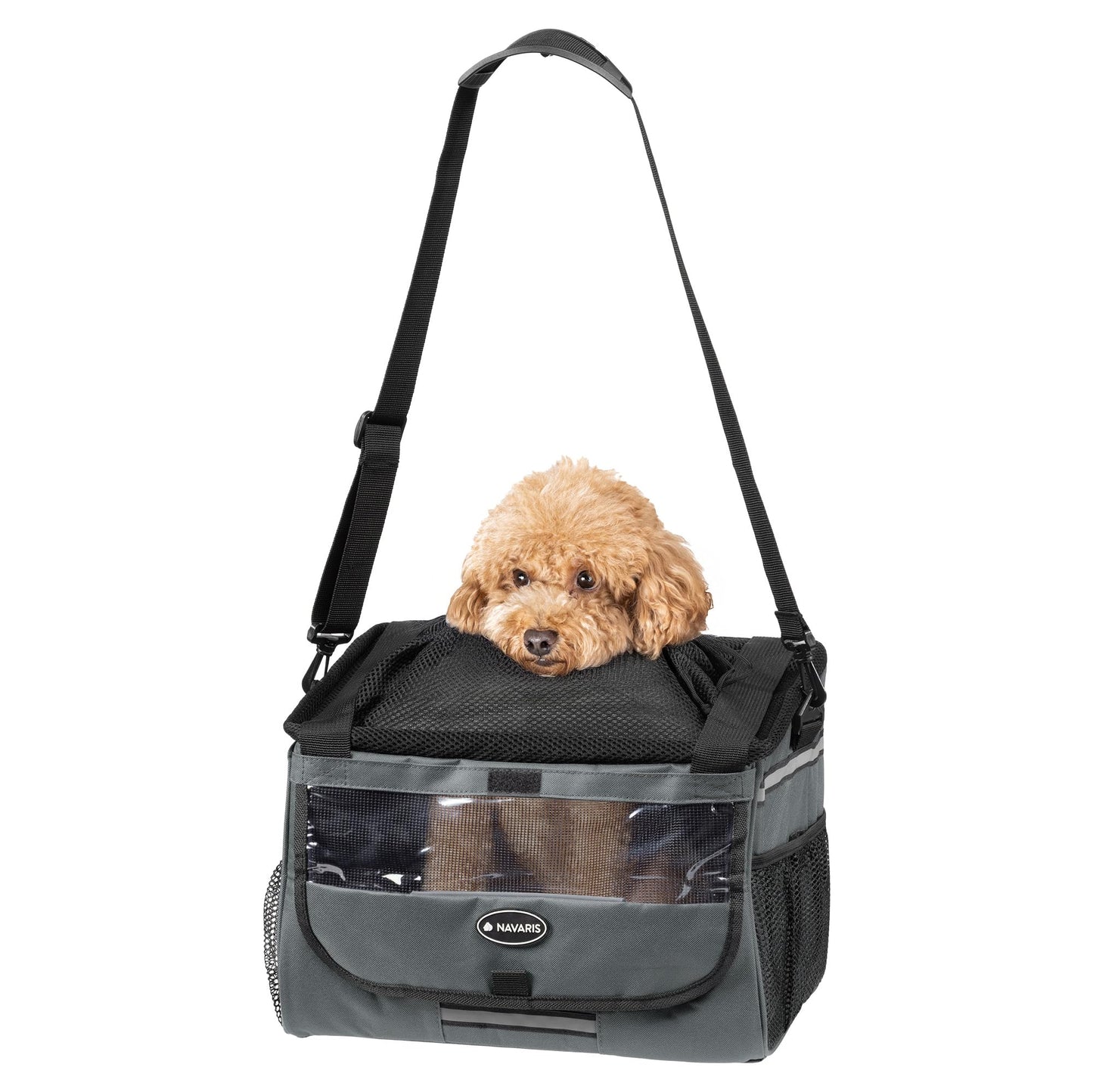 Navaris Pet Carrier for Bikes - Bike Basket Dog Carrier - Ideal Carriers for Small to Medium Dogs Up to 10kg (22lbs) - Drawstring Bag with Secure Locks and Strap - Grey