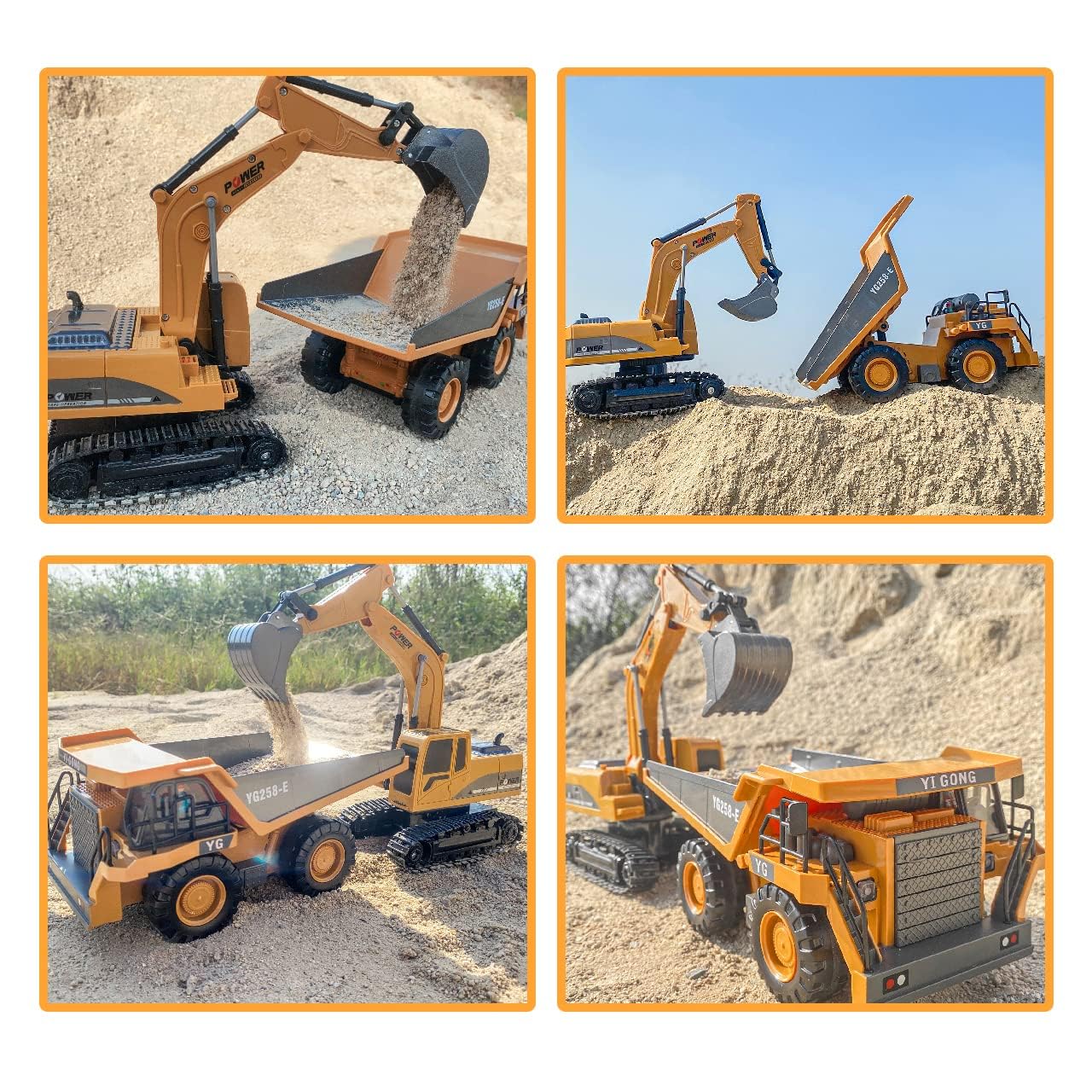 ID Gerilla Remote Control Excavator Toy, RC Construction - Metal Shovel Digger Vehicles with Lights Sounds and 680° Rotation Digging Sand, Birthday Gifts for 3 4 5 6-10 + Year Old (11CH Excavartor)