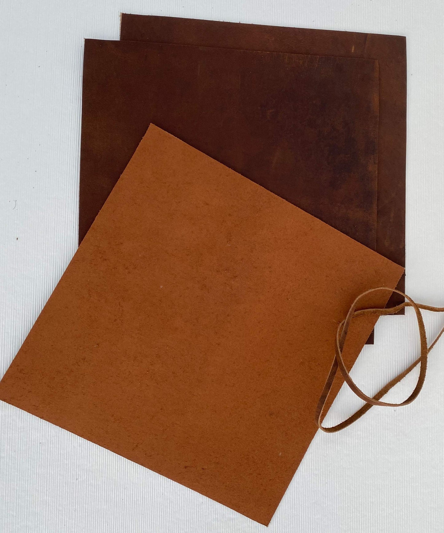 Wanderings Leather Sheets for Leatherworking - Three 12" x 12" (30x30cm) Squares and One 36" (91cm) Cord - Genuine Full Grain Buffalo Leather - Great for Jewelry, Wallets, Arts and Crafts