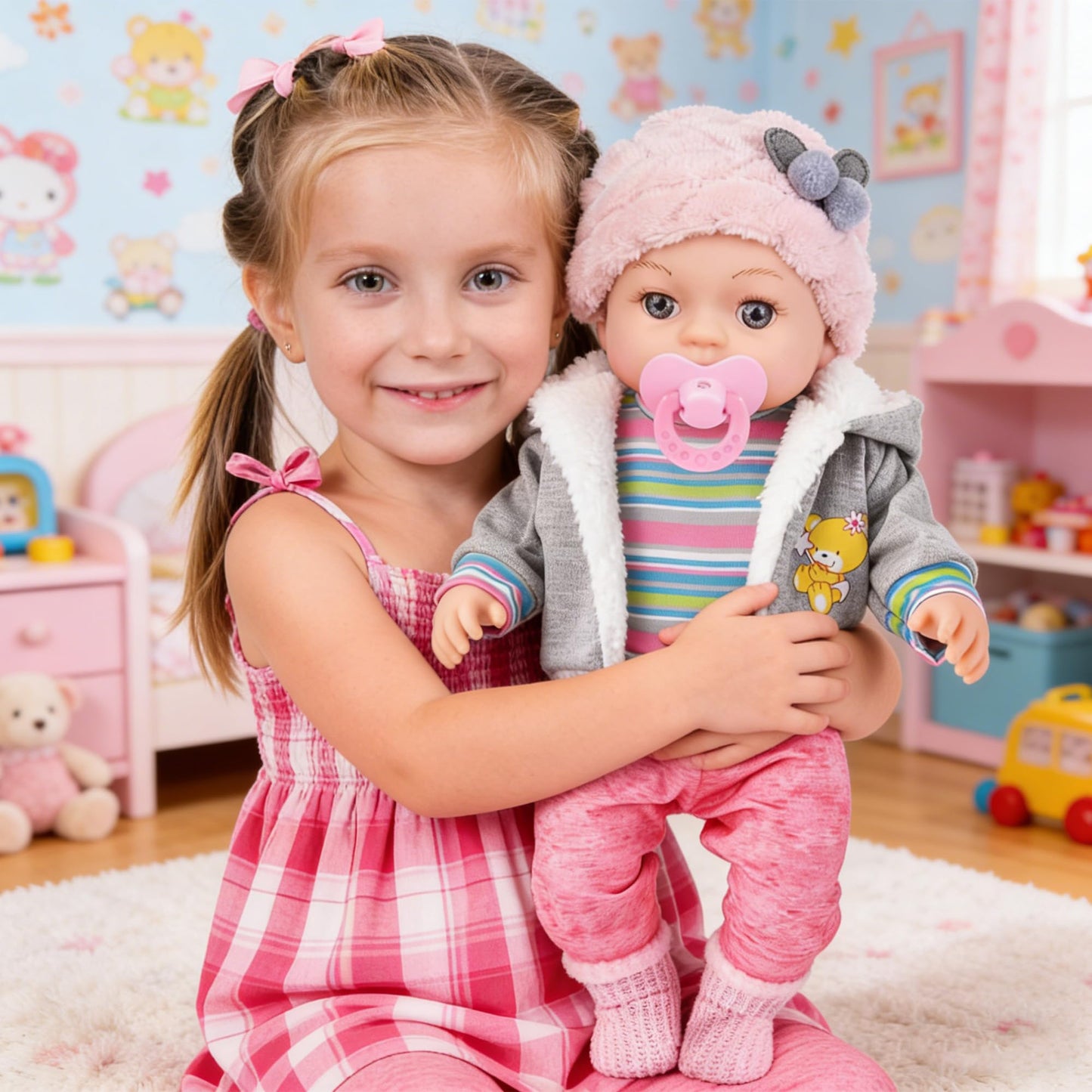 ebuddy 12 Inch Baby Doll - 12" Lifelike Baby Doll with 3-Piece Outfits, 4 Accessories & Feeding Playset - Realistic Rosy Cheeks & Blue Eyes, for Kids