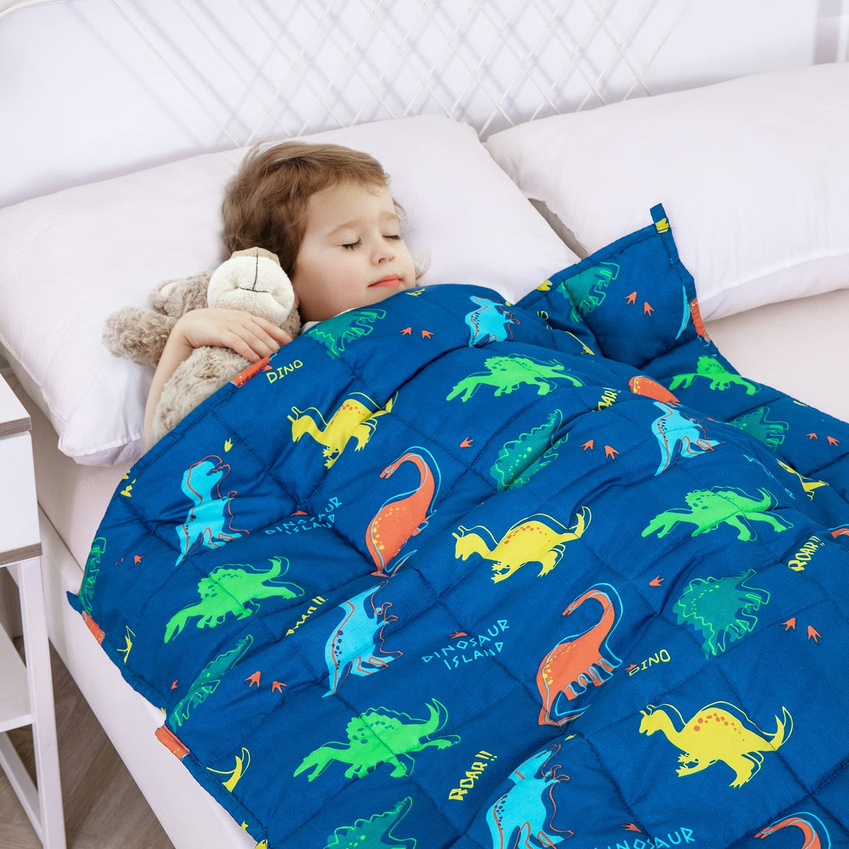 Kivik Weighted Blanket 3lb, Washable Breathable Heavy Blankets Throw, Sleeping & Calming for Bed Couch School, Cooling Microfiber, 36x48 Inches, 3 Pound, Blue Dinosaur