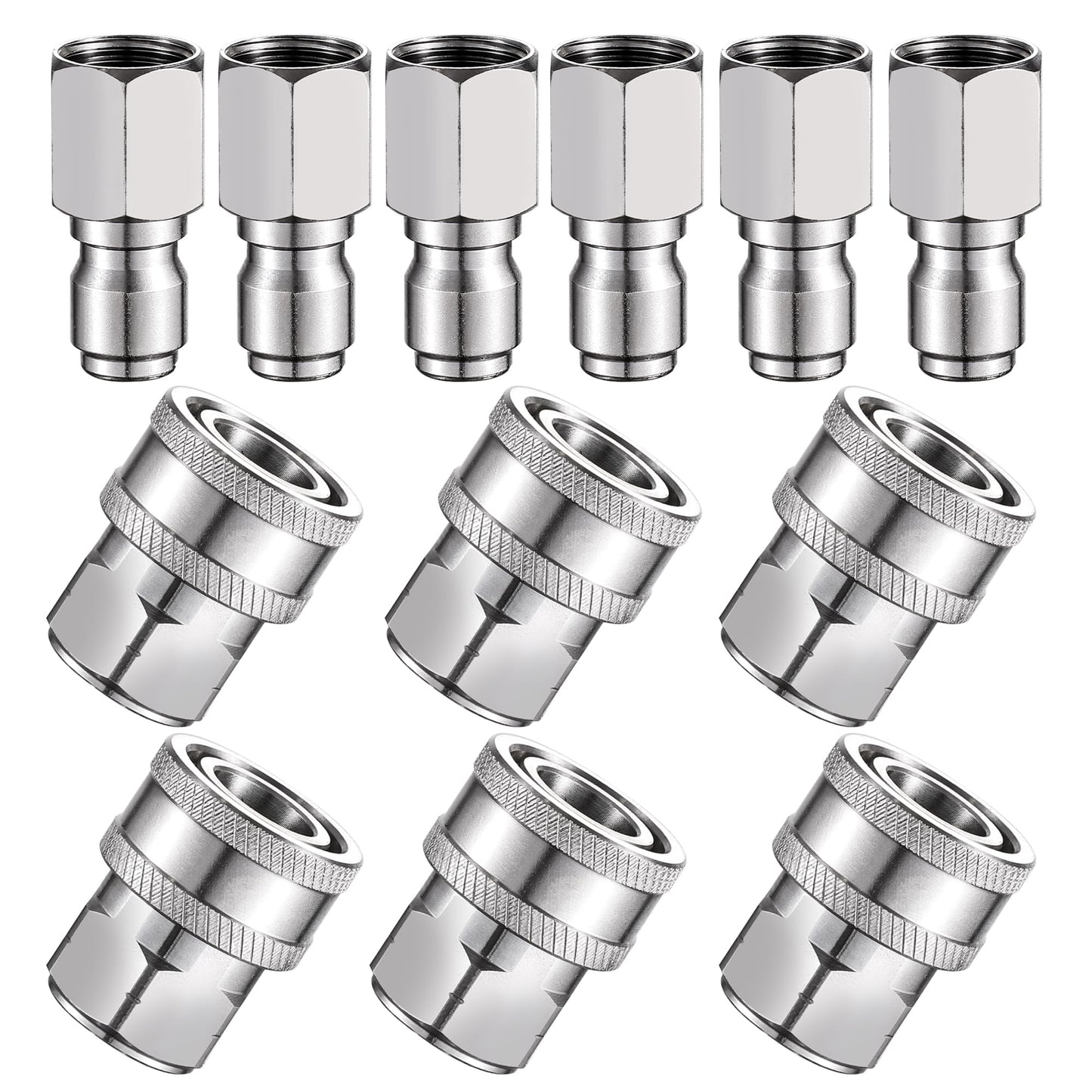 FENG PAI 12Pcs NPT 3/8 Inch Pressure Washer Adapter Set, 6 Sets Stainless Steel Internal Male and Female Quick Connector Kit, Pressure Washer Internal Female and Male Thread Fitting