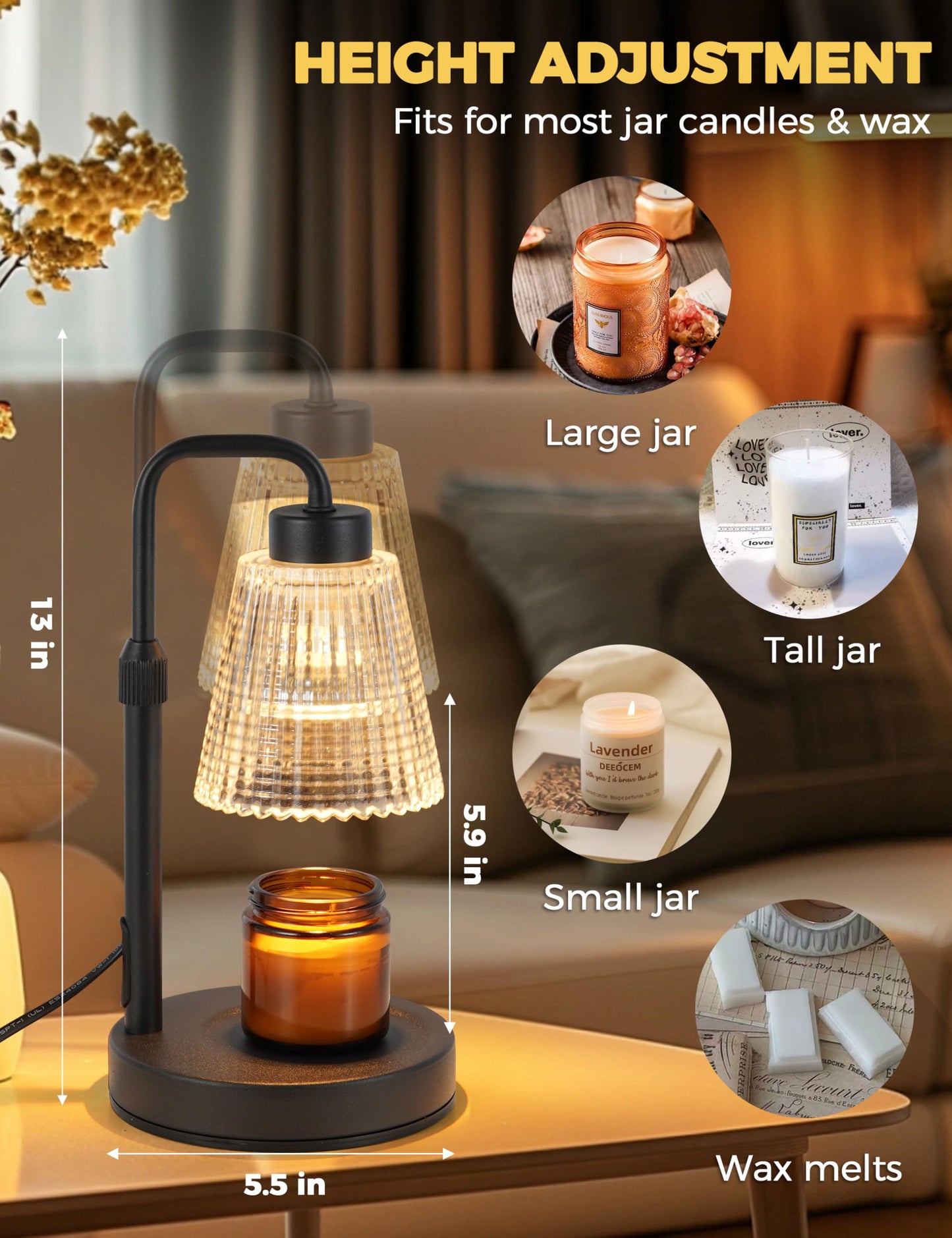 GODONLIF Candle Warmer Lamp with Timer Dimmable, Birthday Gifts for Women Mom, Home Decor Living Room Bedroom Decor, Wax Melt Warmer for Jar Candles with 2 Bulbs