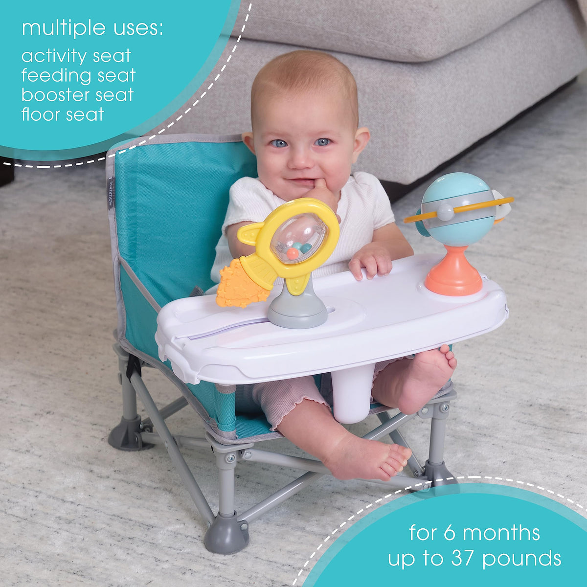Summer Infant Pop ‘N Sit Eat ‘N Play Baby Pop Up Chair for Meals and Playtime with Removeable Tray and Toys, Portable Booster Folds for Travel, Blue / Gray