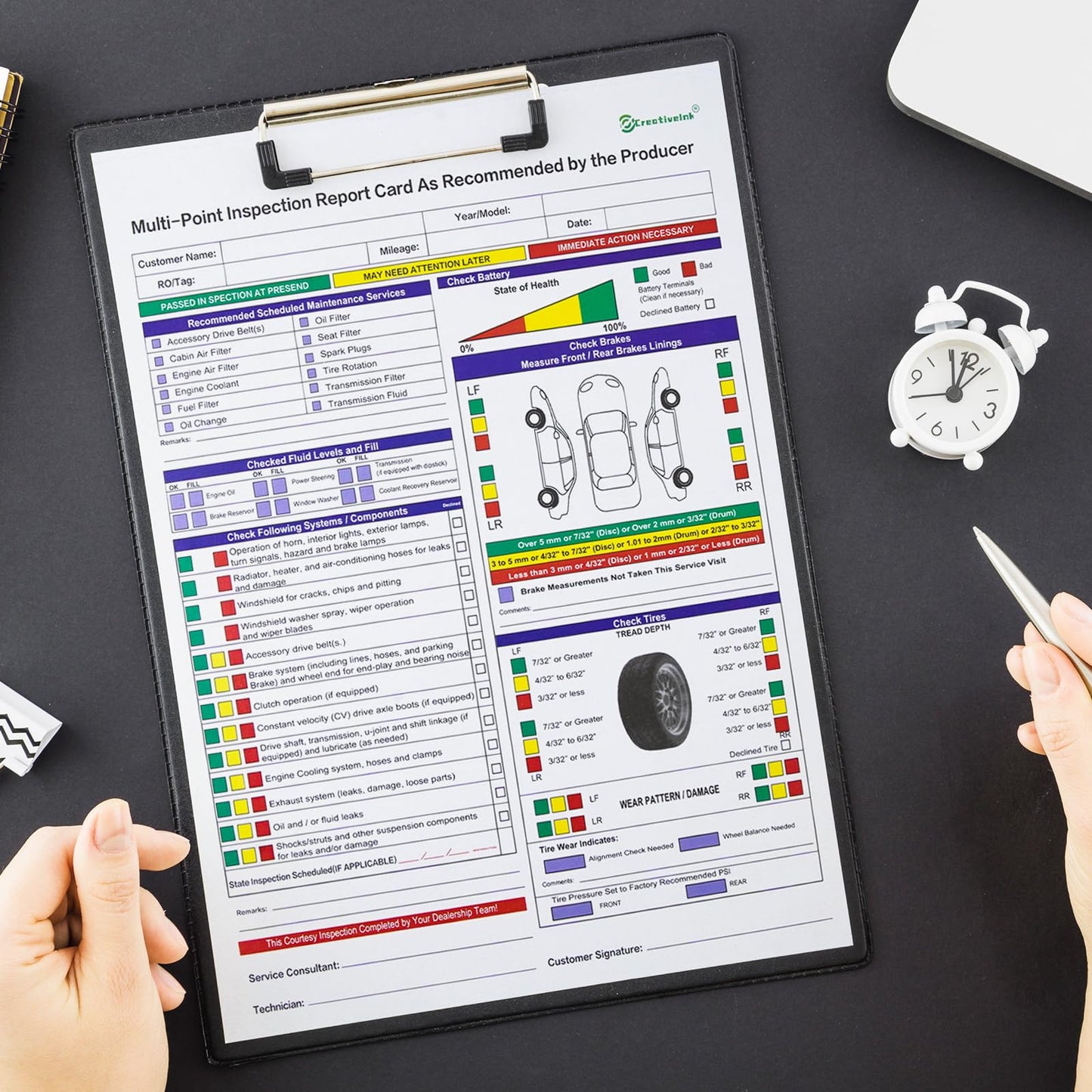 CreativeInk 200 Sets Multi-Point Automotive/Vehicle Inspection Report Forms 2-ply Carbonless for Any Make of Vehicle, Inspection Checklist, DOT Compliant, 8-1/2 x 11-3/4”
