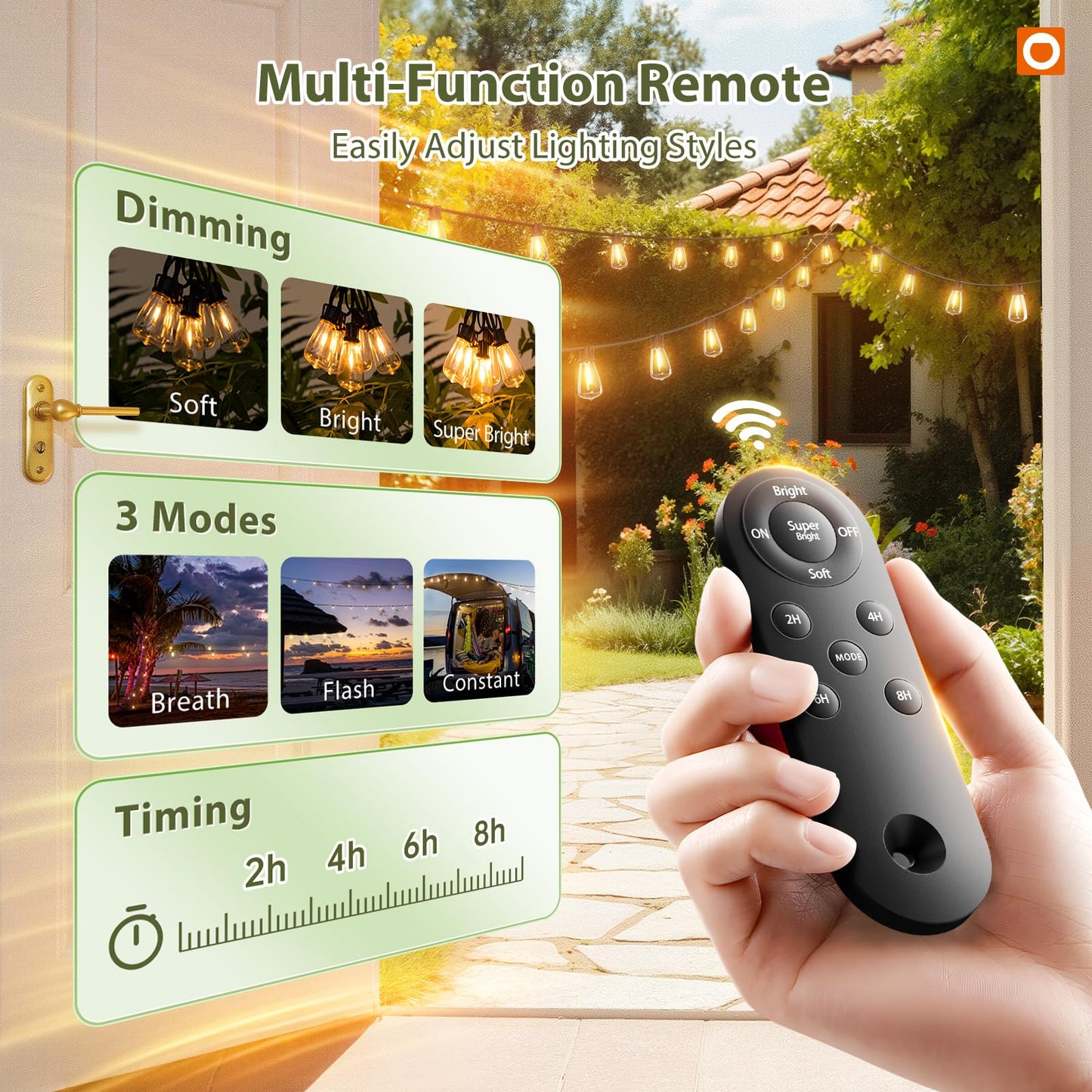 addlon 42FT(36+6) Solar Lights Outdoor Waterproof, String Lights Outdoor Solar power with Remote & USB Port 12+1 LED Shatterproof Bulbs 3 Light Modes,Dimmable &Timable Solar Light for Camping Backyard