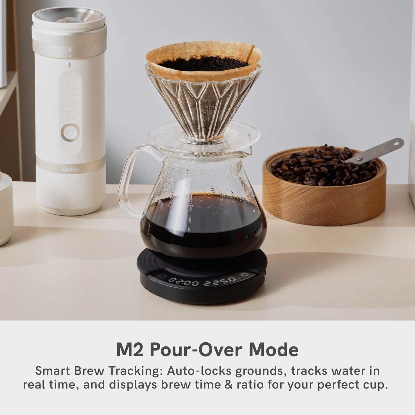 OutIn Claro Portable Coffee Scale,Espresso Scale 2kg/0.1g Accurate Measurement,Pour Over Coffee Scale Multiple Modes,Timer Function,Rechargeable, with Protective Bag