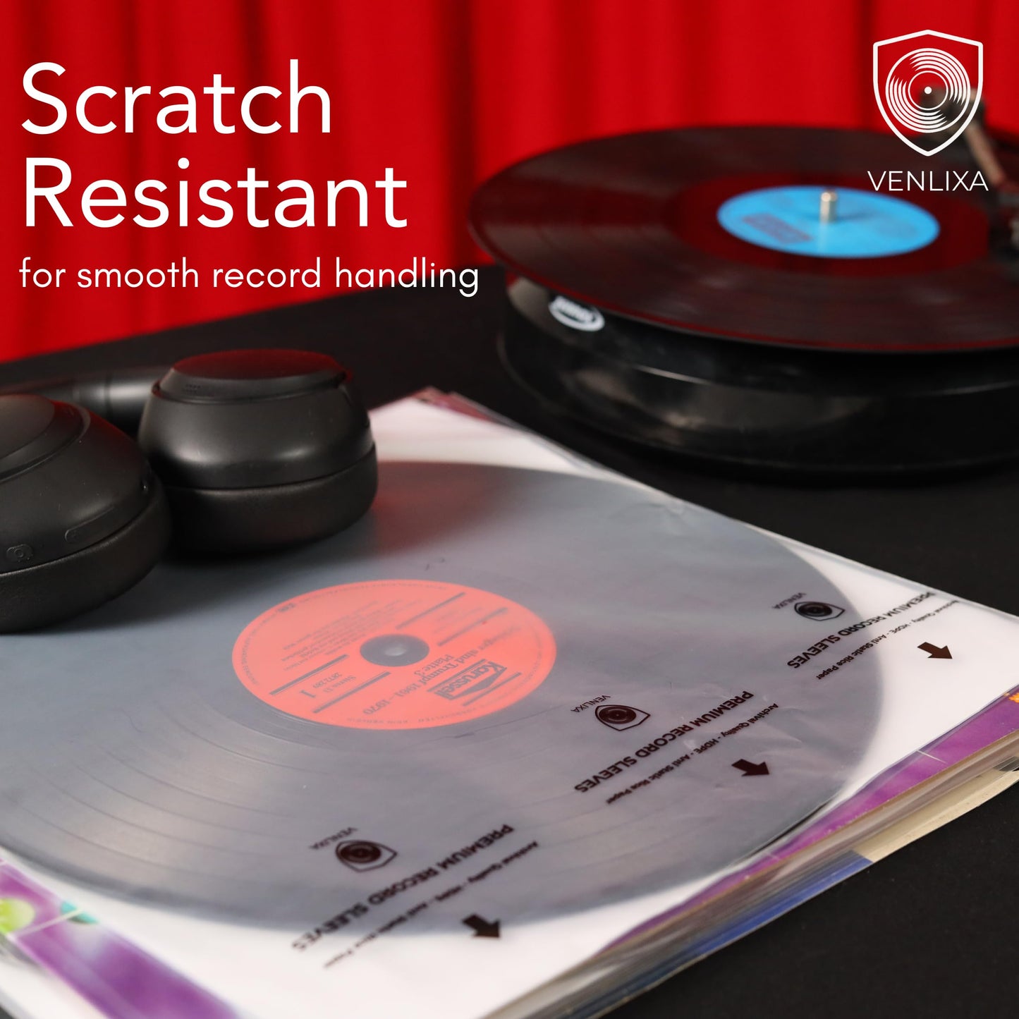 Venlixa 12″ Premium Vinyl Record Inner Sleeves (100 Pack), Anti-Static HDPE Rice Paper LP Covers, Durable Clear Acid-Free Album & Sleeves Protect Records from Moisture, Dust and Scratches