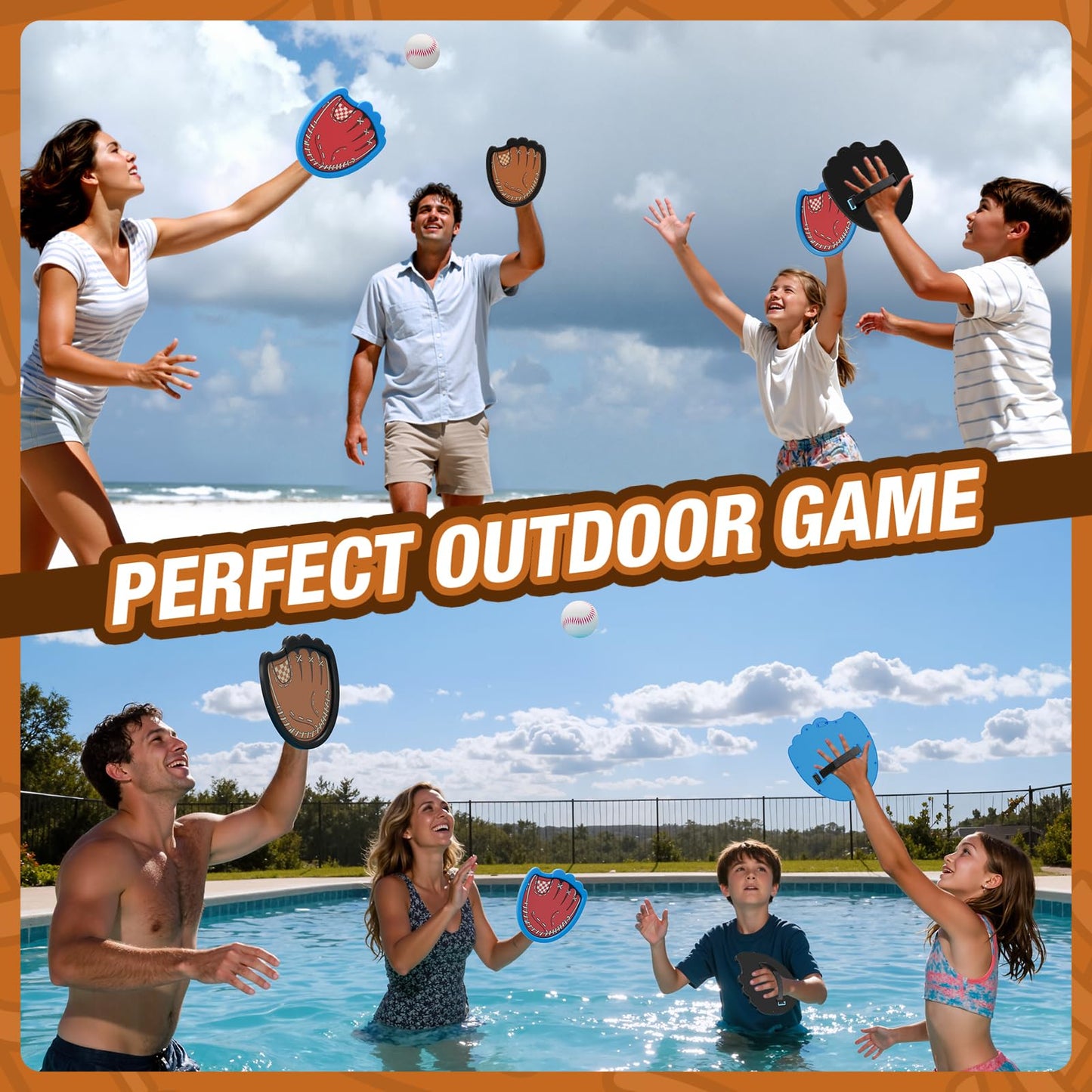HYES Toss and Catch Ball Game Set with 4 Paddles, 6 Sticky Balls and 1 Storage Bag, Toddler Baseball Glove, Kids Outdoor Ball Catch Games, Beach Yard Camping Toy Gift for 3-12 Years Old Teenagers