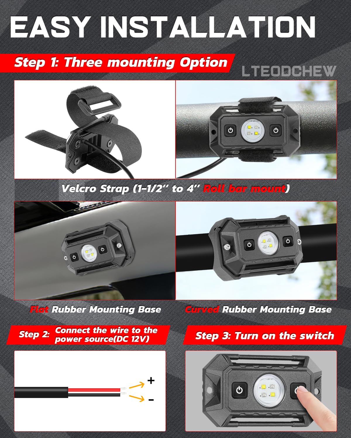 LED UTV Dome Light Red White 12V W/Switch, IP68 Waterproof Aluminum Universal Roll Bar Mount LED Interior Dome Light for UTV Can-Am Commander Defender Maverick X3 ATV Polaris RZR Truck