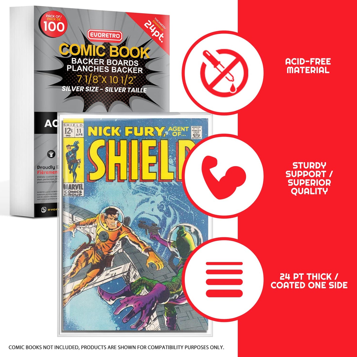 Comic Book Boards - Backboard 24PT - Compatible for All DC Comics and Marvel Comics White Boards - Comic Book Storage (Pack of 100) (Silver Age Comic)