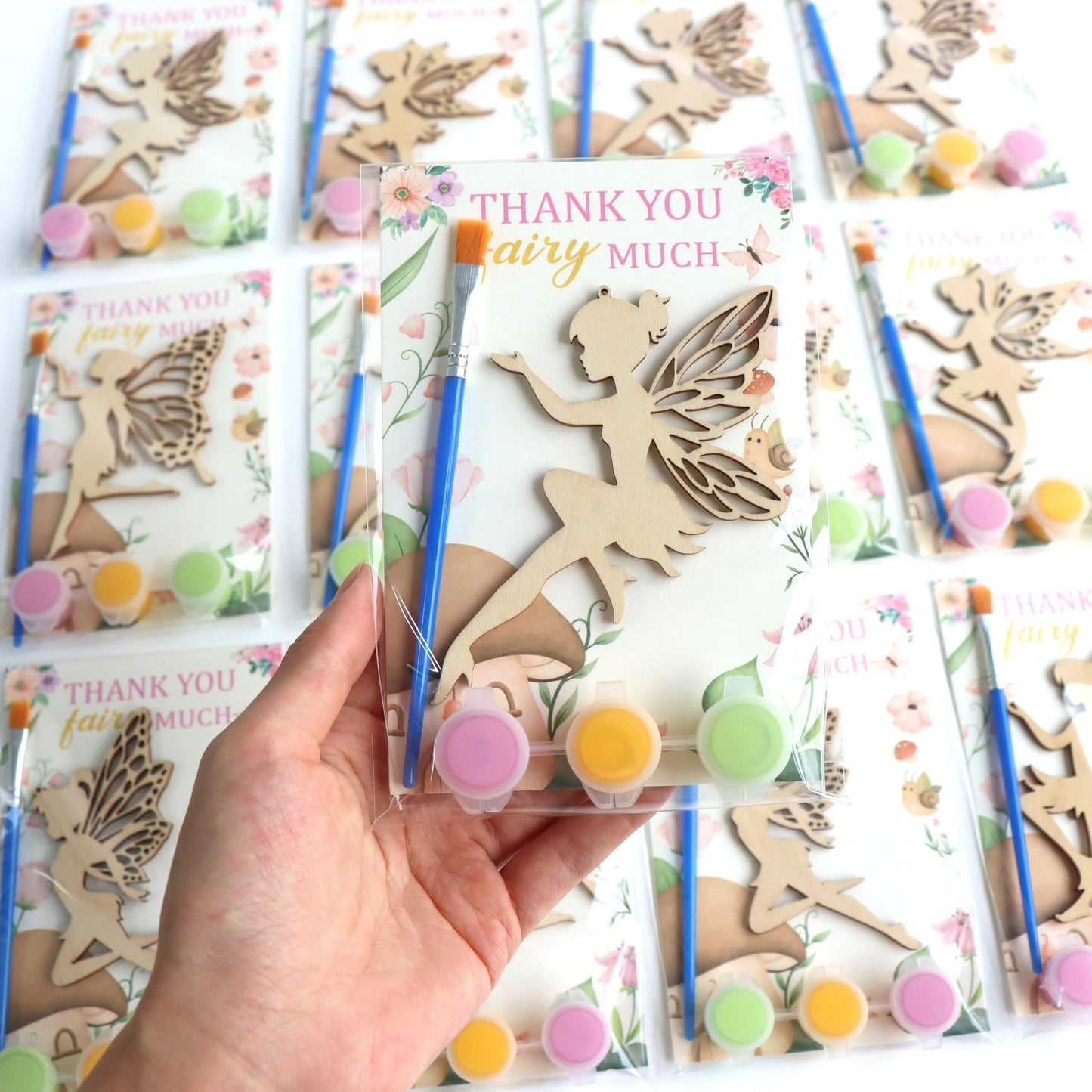 BOIKOKY 12-Pack Pre-Packaged Fairy Party Favors, Wooden Fairy Cutouts with Hanging Hole & Painting Kits for Girls, Magical DIY Crafts and Enchanted Party Decorations & Thank You Gifts for Guests