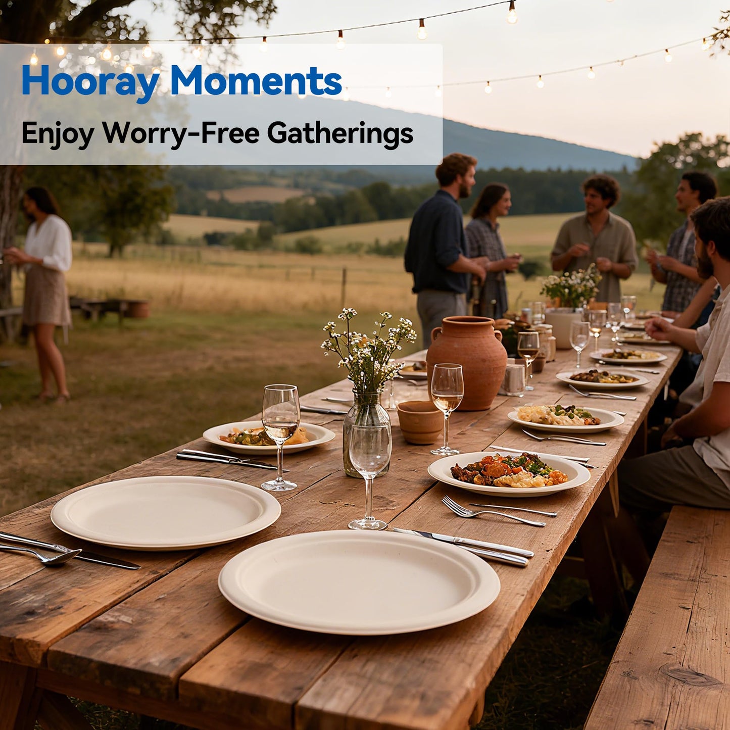 Leafory 10 Inch Compostable Paper Plates 150 Pack – Heavy Duty, Eco-Friendly, Biodegradable Sugarcane & Bamboo Fiber, Natural Disposable Plates for Party, Camping & Everyday Use