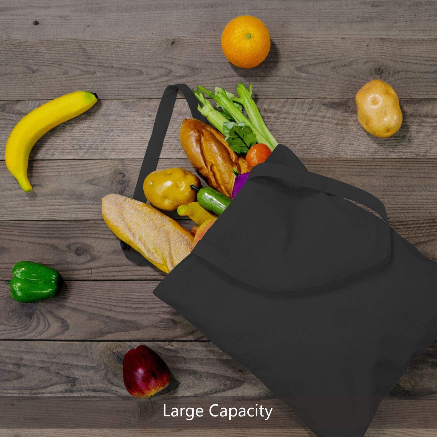 TOPDesign 24-Pack Economical 16"x15" Black Cotton Tote Bag, Lightweight Medium Reusable Grocery Shopping Cloth Bags, Suitable for DIY, Advertising, Promotion, Activity
