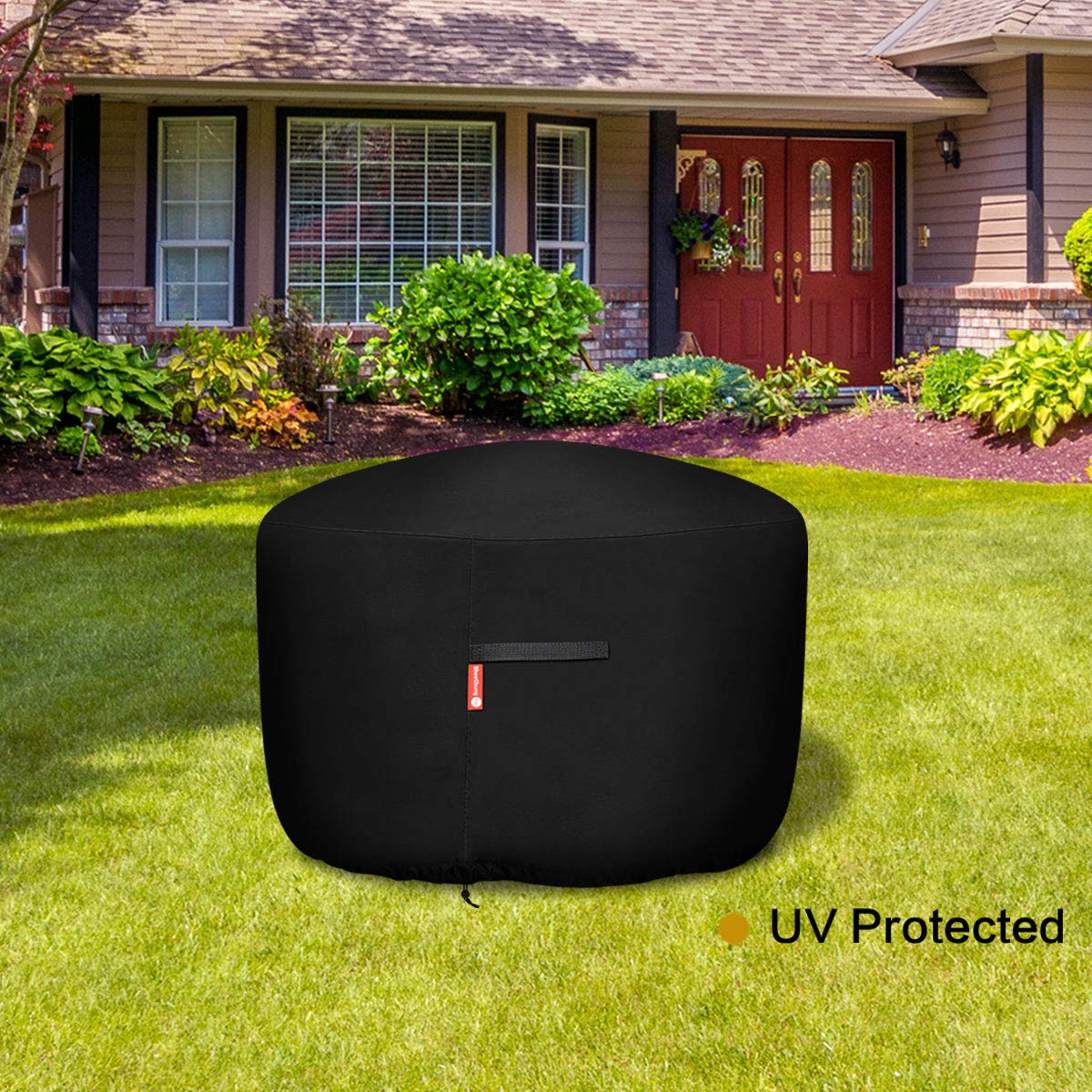 SheeChung Round Gas Fire Pit/Table Cover-Heavy Duty 600D Polyester with PVC Coating Material,100% Weather Resistant and Waterproof,Fits 30",33",36",35", 34" Fire Pit/Bowl Cover,Black,36”Dia X 24”H