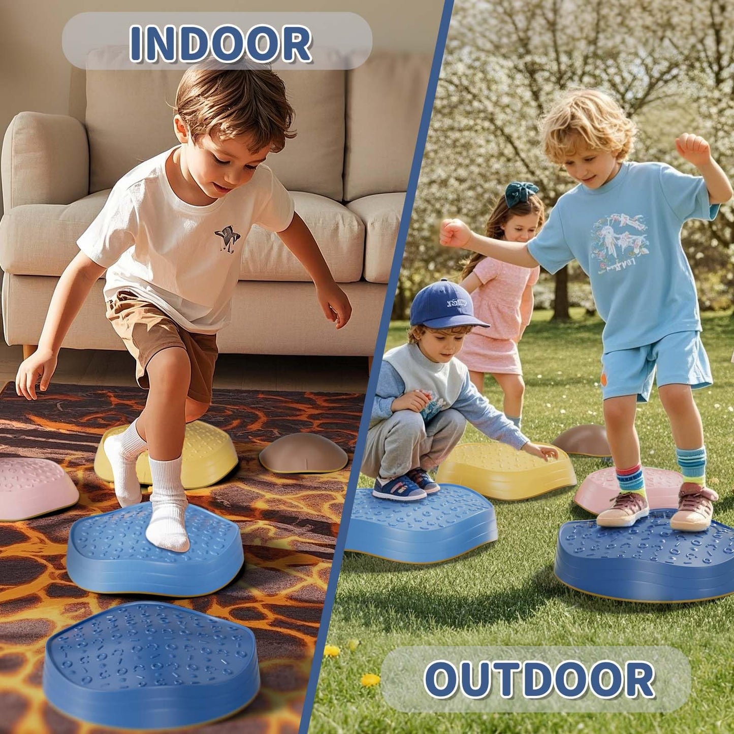 KidBloom Balance Stepping Stones Kids, Sensory Toys for Autism, Outdoor Toys Kids 3-5, Non-Slip Balance Stones for Obstacle Course, Includes Waterproof Storage Bag