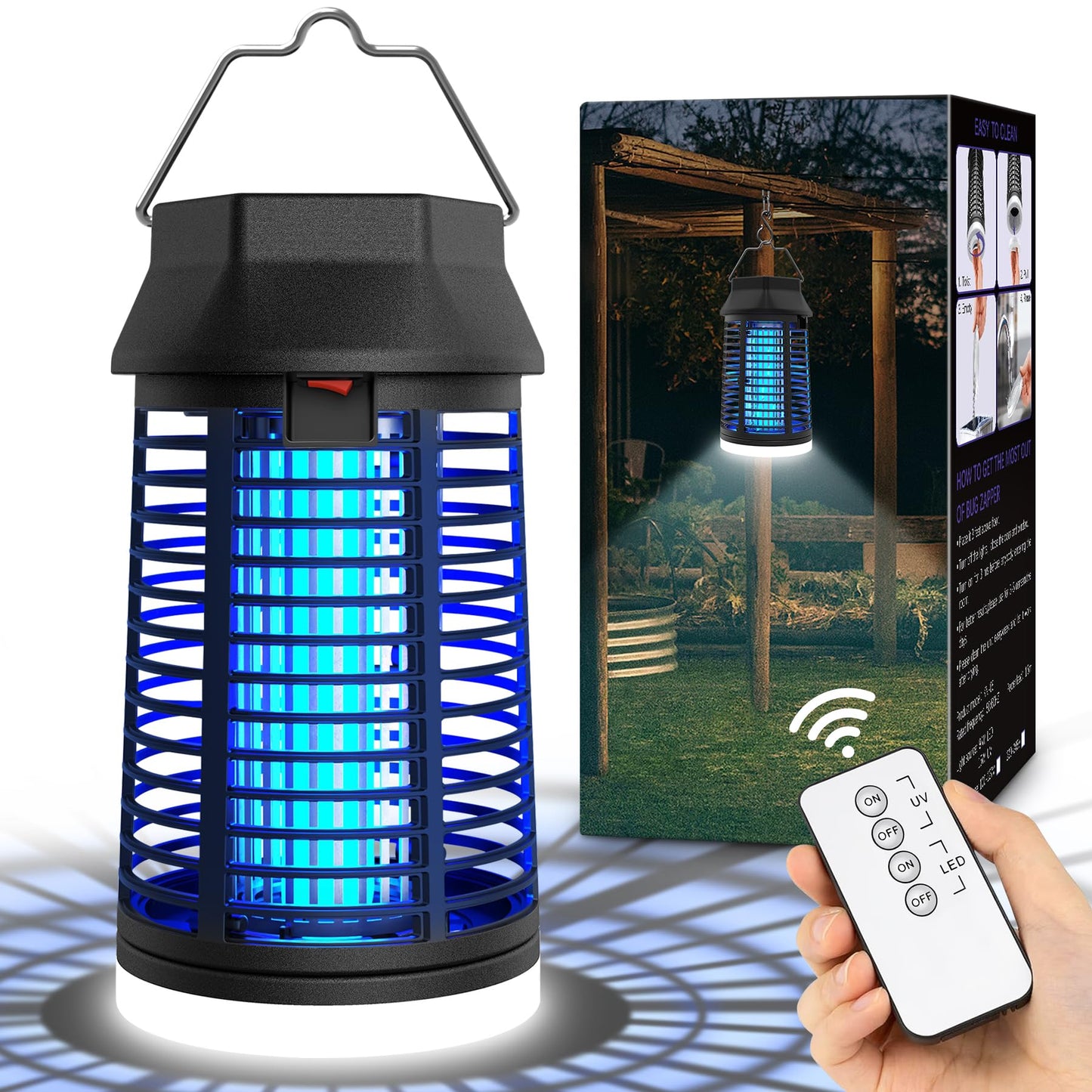 Bug Zapper, 4200V Mosquito Zapper with LED Light, Bug Zapper Outdoor, Waterproof Mosquito Killer, Electric Fly Zapper & Plug-in Fly Traps for Backyard Patio Garden (Remote Control)