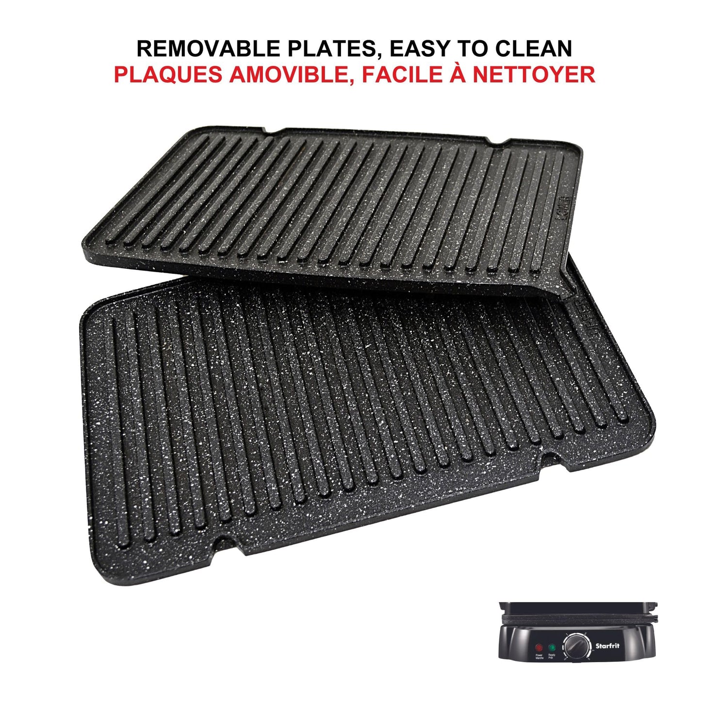 Starfrit The Rock Electric Panini Grill - 14" x 12" - Rock.Tec Non-Stick Cooking Surface - Opens 180 Degrees