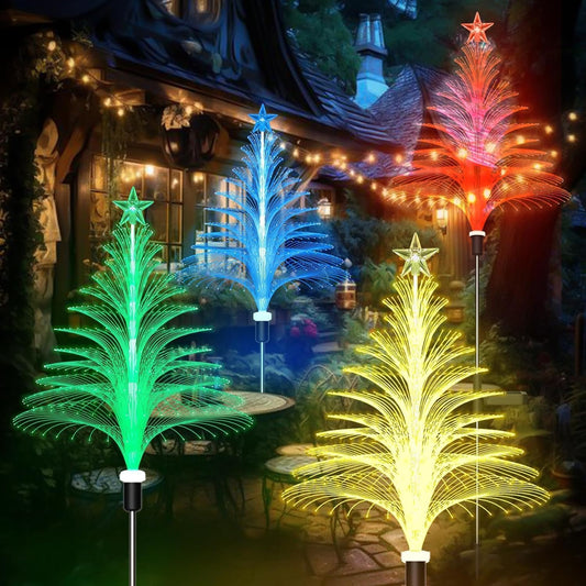 4Pack Solar Christmas Decorations Trees Lights Outdoor Waterproof Solar Christmas Tree Decorations Lights 7 Color Changing Christmas Tree Lights for Pathway Yard Garden Decor Decorative