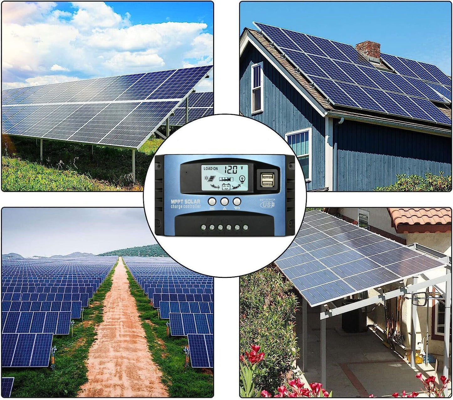 100A MPPT Solar Charge Controller, 12V/ 24V Solar Panel Battery Intelligent Regulator with Dual USB Port, LCD Display and Timer Setting ON/Off Hours