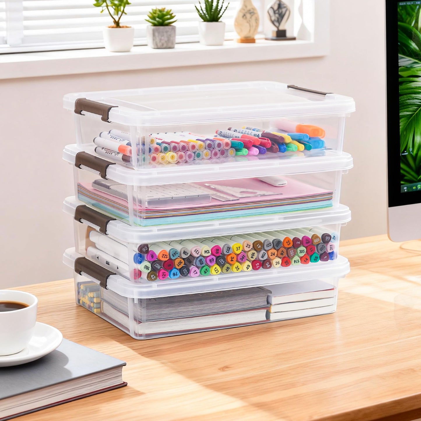 Citylife 3 PCS Plastic Storage Bins with Latching Lids Clear File Box Portable Storage Containers for Organizing A4 Paper, Document, Scrapbook, 14.65" x 10.43" x 2.87"