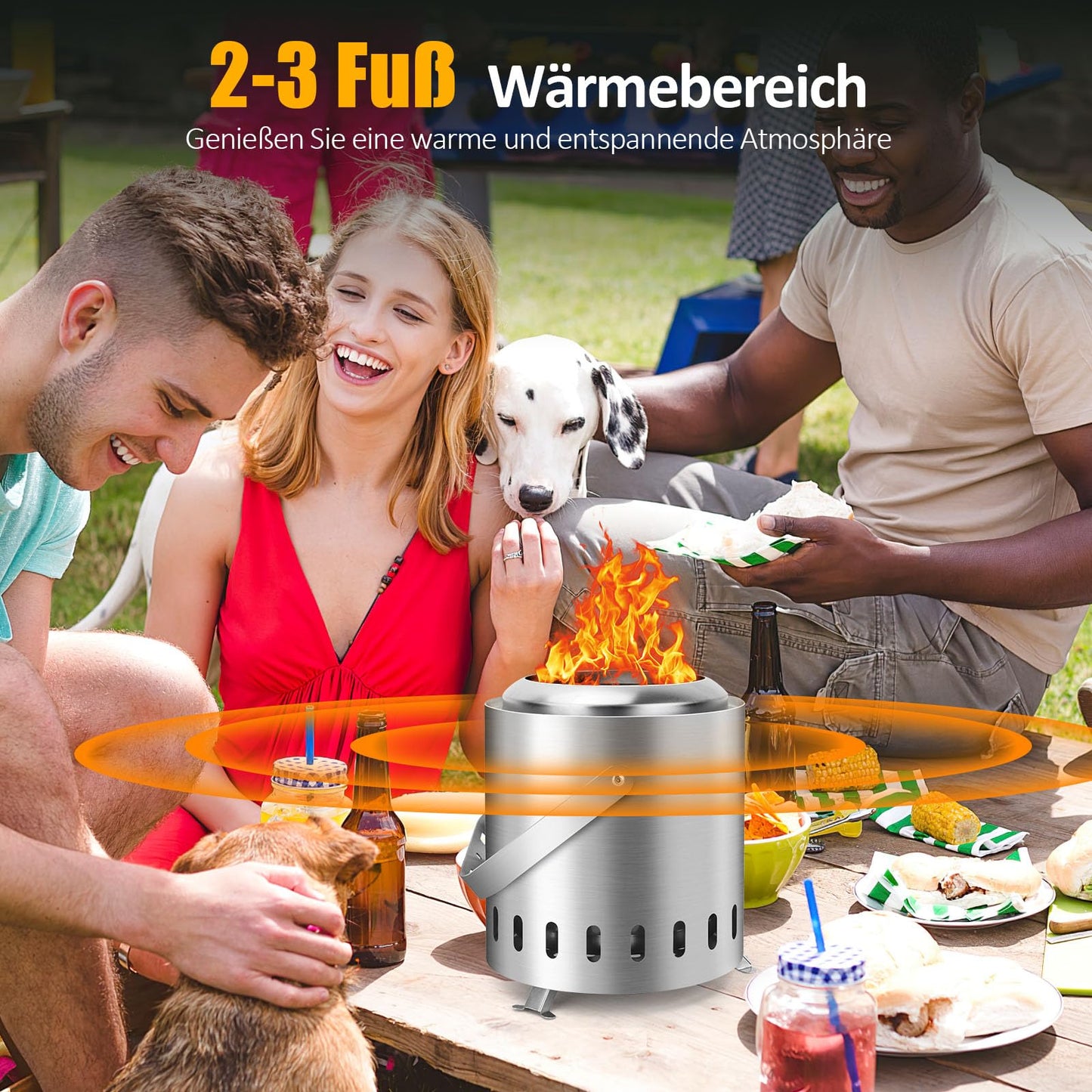 YIKEDAN Tabletop Fire Pit with Folded Stand and Carry Handle, Portable Stainless Steel Fire Pit with Travel Bag, Outdoor Smokeless Stove for Camping, Fueled by Pellet or Wood