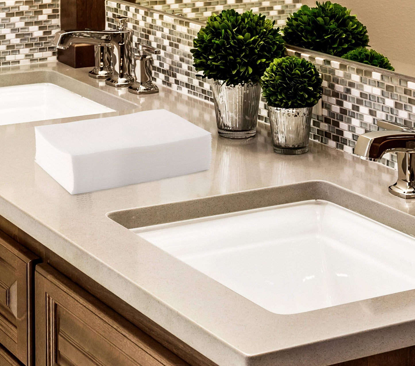 BloominGoods Disposable Bathroom Paper Napkins | 300-Pack 8" x 17" Single-Use Linen-Feel Guest Towels | Cloth-Like Hand Tissue Paper, White (Medium Size - Pack of 300)