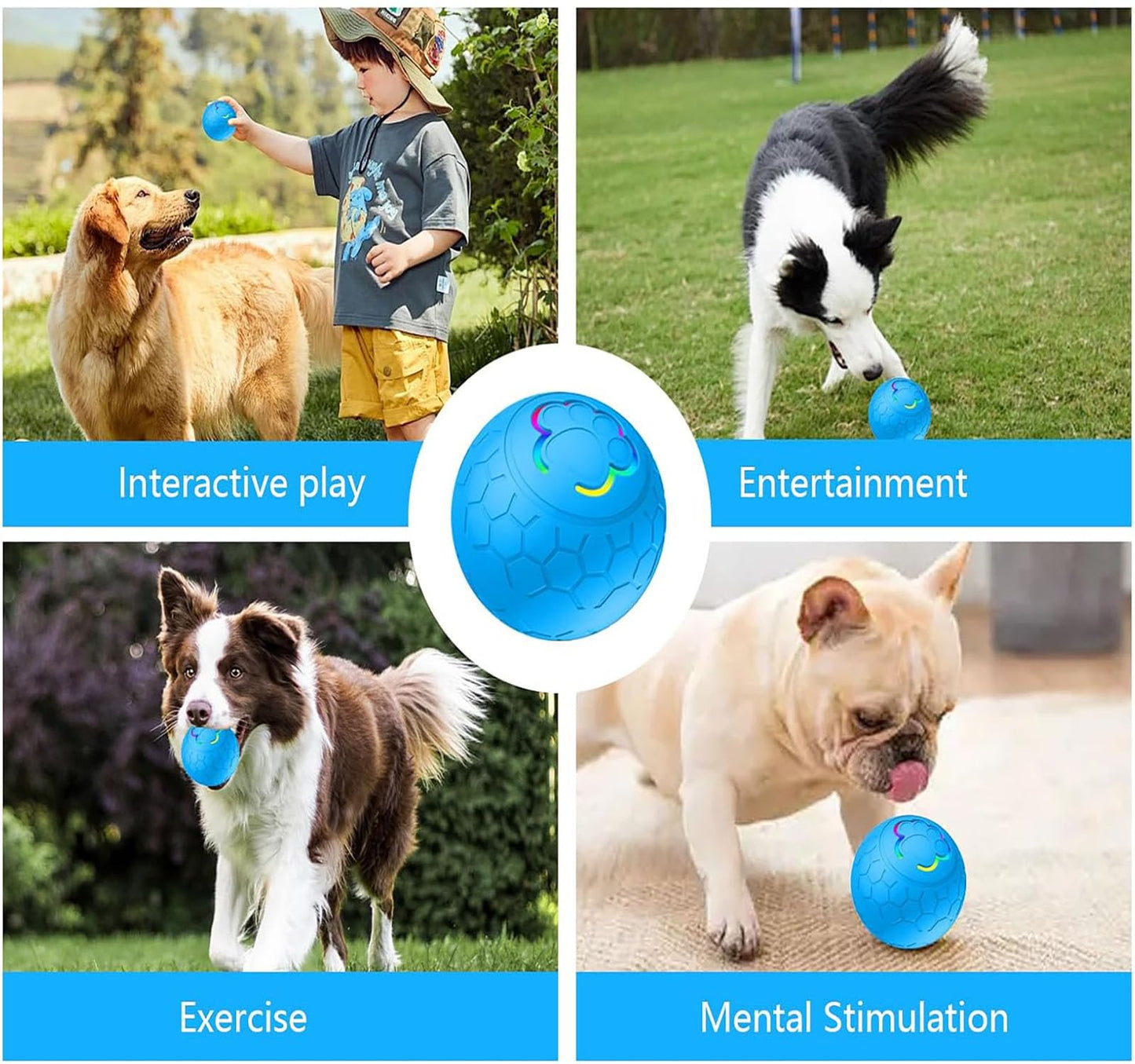 BEFYUS Interactive Dog Toy Ball - Smart Cat Interactive Ball and Self Moving Bouncing Rotating Wicked Air with Rechargeable，Active Rolling Ball for Dogs/Cats