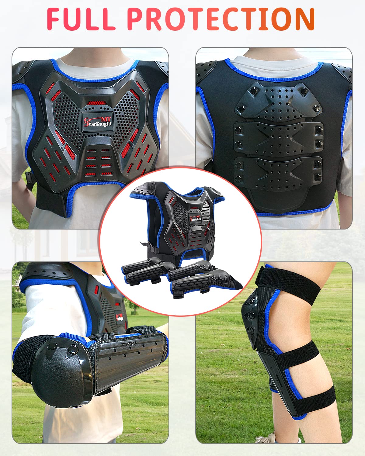 Kids Dirt Bike Protection Gear-StarknightMT Youth Motorcycle Protective Riding Gear ATV Chest Protector Motocross Armor Suit for Boys Girls Mountain Biking Cycling, Blue