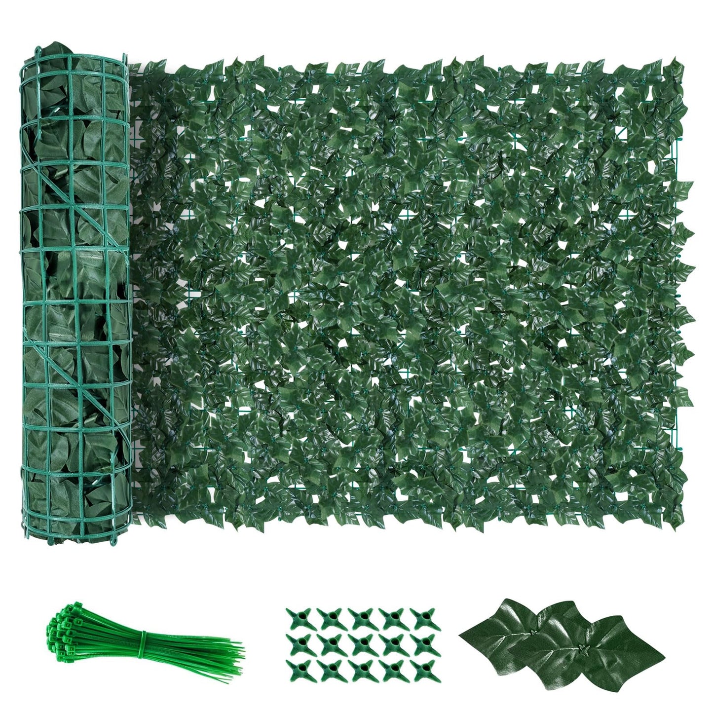UPGRADED Artificial Ivy Privacy Fence Screen 40x200in, Artificial Faux Ivy Hedge for Garden and Balcony, Faux Leaves Privacy Fence with 100PCS Zip Ties and Replacement Leaves,Nail