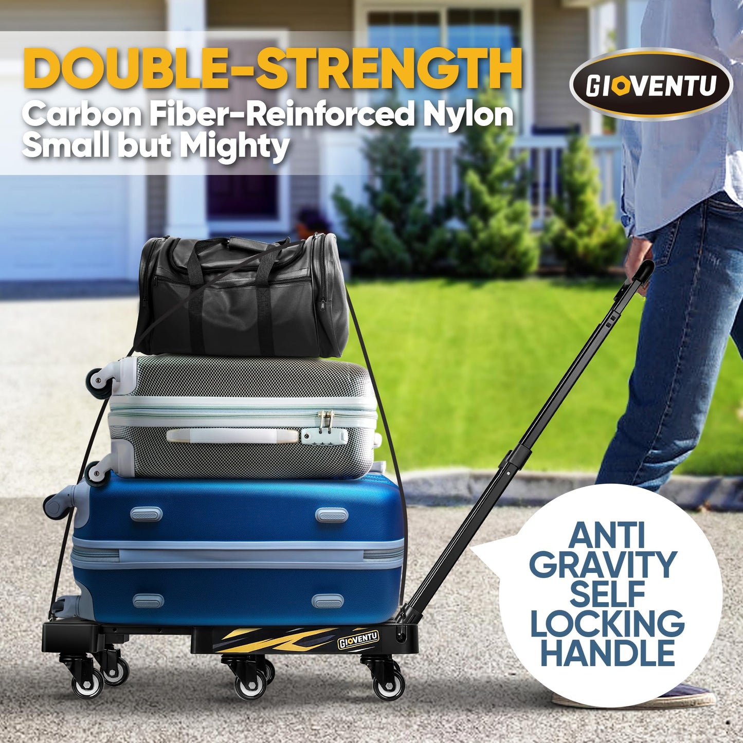 2026 Upgraded Folding Hand Truck Dolly Cart (440LB), Foldable Luggage Cart with 6 TPR Wheels and Lockable Handle, Portable Platform Truck Collapsible Dolly for Moving, Travel, Office Use