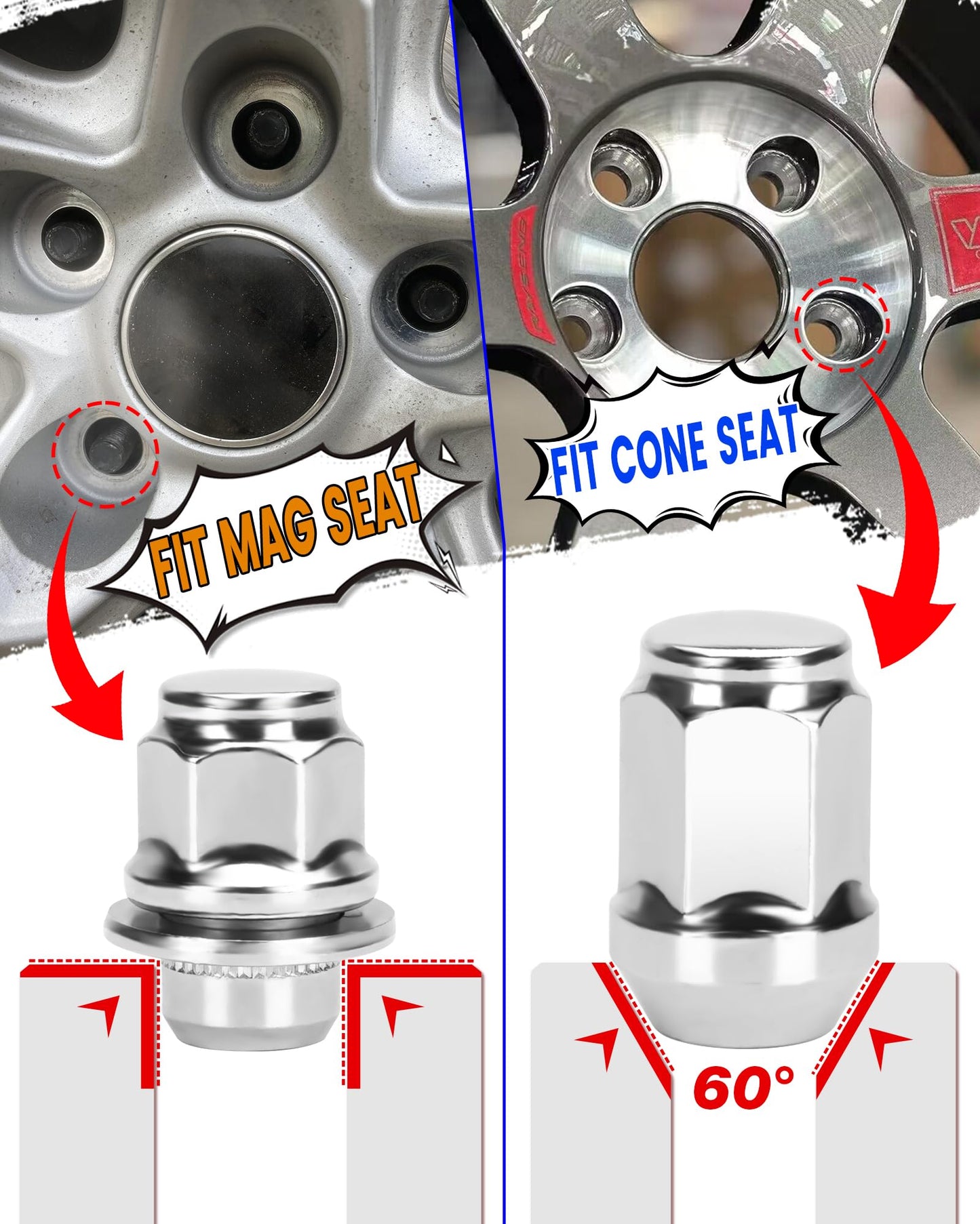 M12x1.5 OEM Wheel Lug Nuts, 20pc 12mmx1.5 Factory Closed End Mag Seat Chrome Lugnuts 1.46” Long, Compatible with Toyota Tacoma Camry Sienna Corolla Lexus