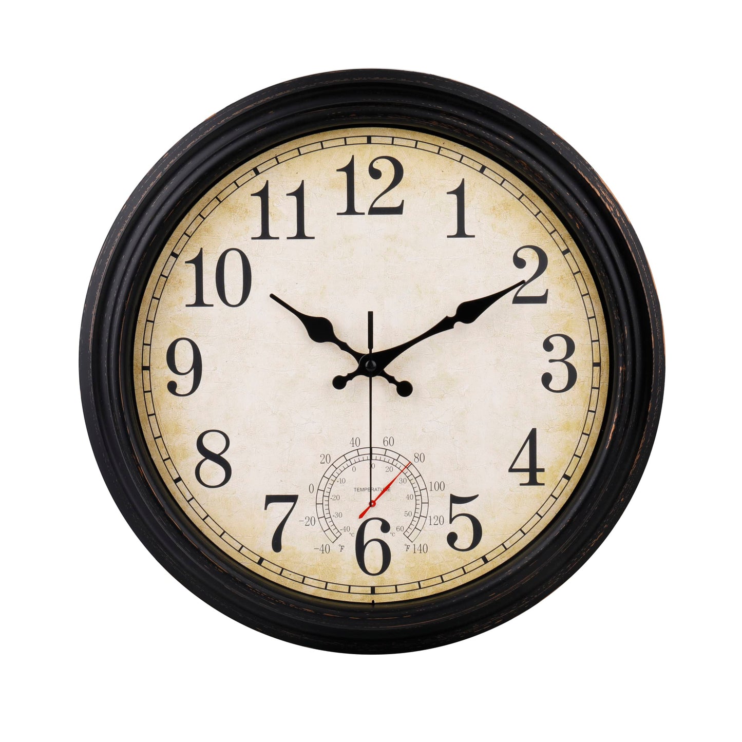 Outdoor Clock 16 Inch Large Wall Clocks Waterproof with Thermometer for Living Room Patio Pool Garden (Bronze)