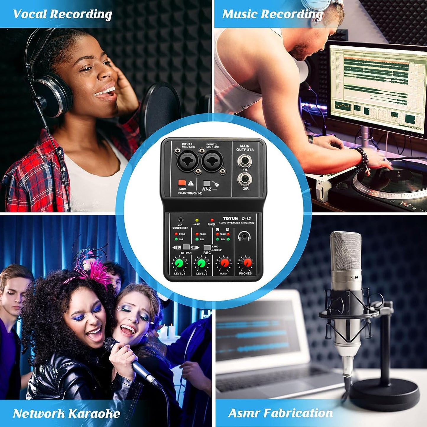 USB Audio Interface With +48V Phantom Power, 3.55m Microphone Jack for Recording, Podcasting and Streaming - Ultra-low Latency, Noise-Free XLR