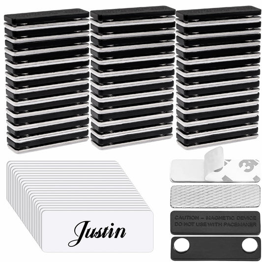 50 Pieces Magnetic Name Tags Blank DIY Name Tag Badge Holders with Magnetic Backing White Round Corners and Plastic Blank Badge for Personalized Jacket Shirts Office School Supplies, 1 x 3 Inches