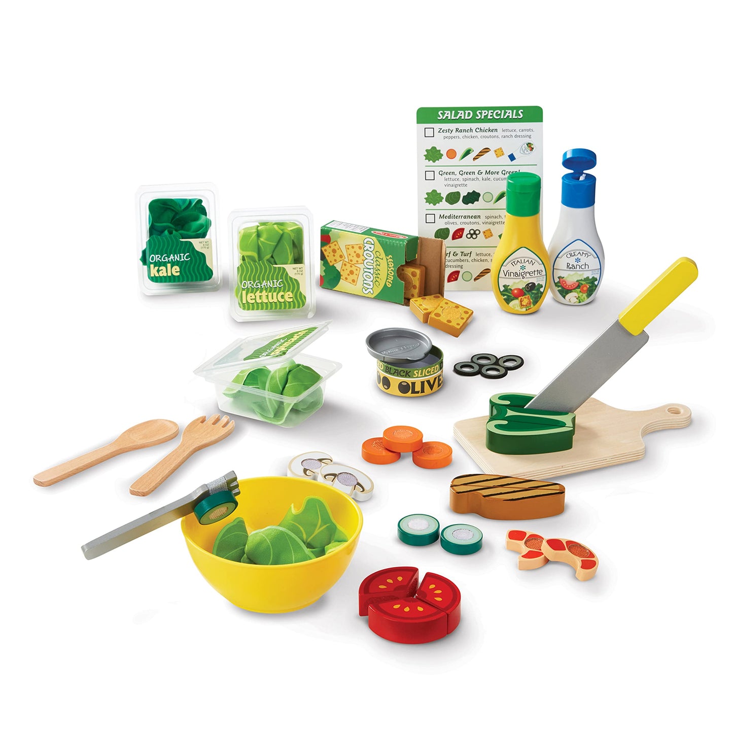 Melissa & Doug Slice and Toss Salad Play Food Set – 52 Wooden and Felt Pieces, GreenWooden Pretend Food, Play Kitchen Accessories for Kids Ages 3+