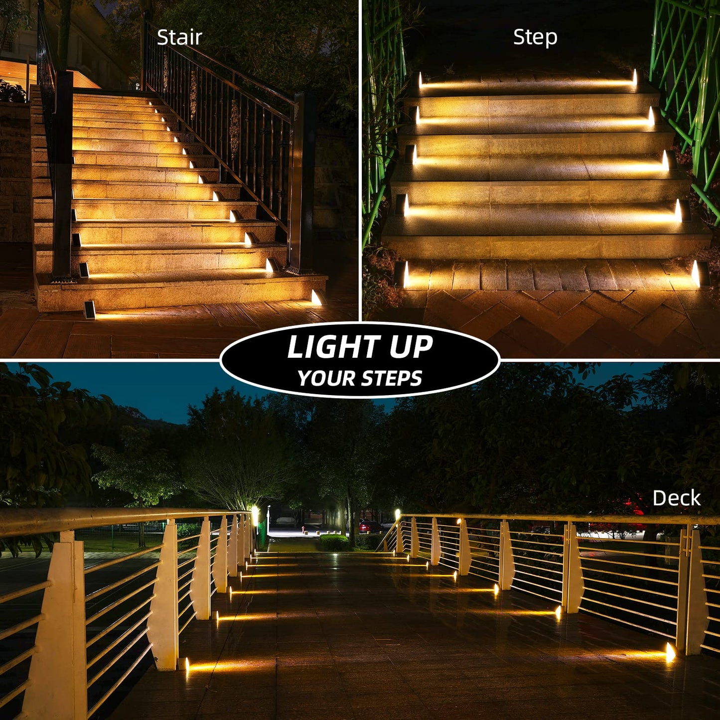 NIORSUN 6 Pack Solar Stair Lights Outdoor, Solar Step Lights Outdoor Waterproof IP67 - Auto On/Off, Warm White, Steps, Stairs, Deck, Patio, Yard, Porch, Front Door, Sidewalk Decor (Solar Lights)